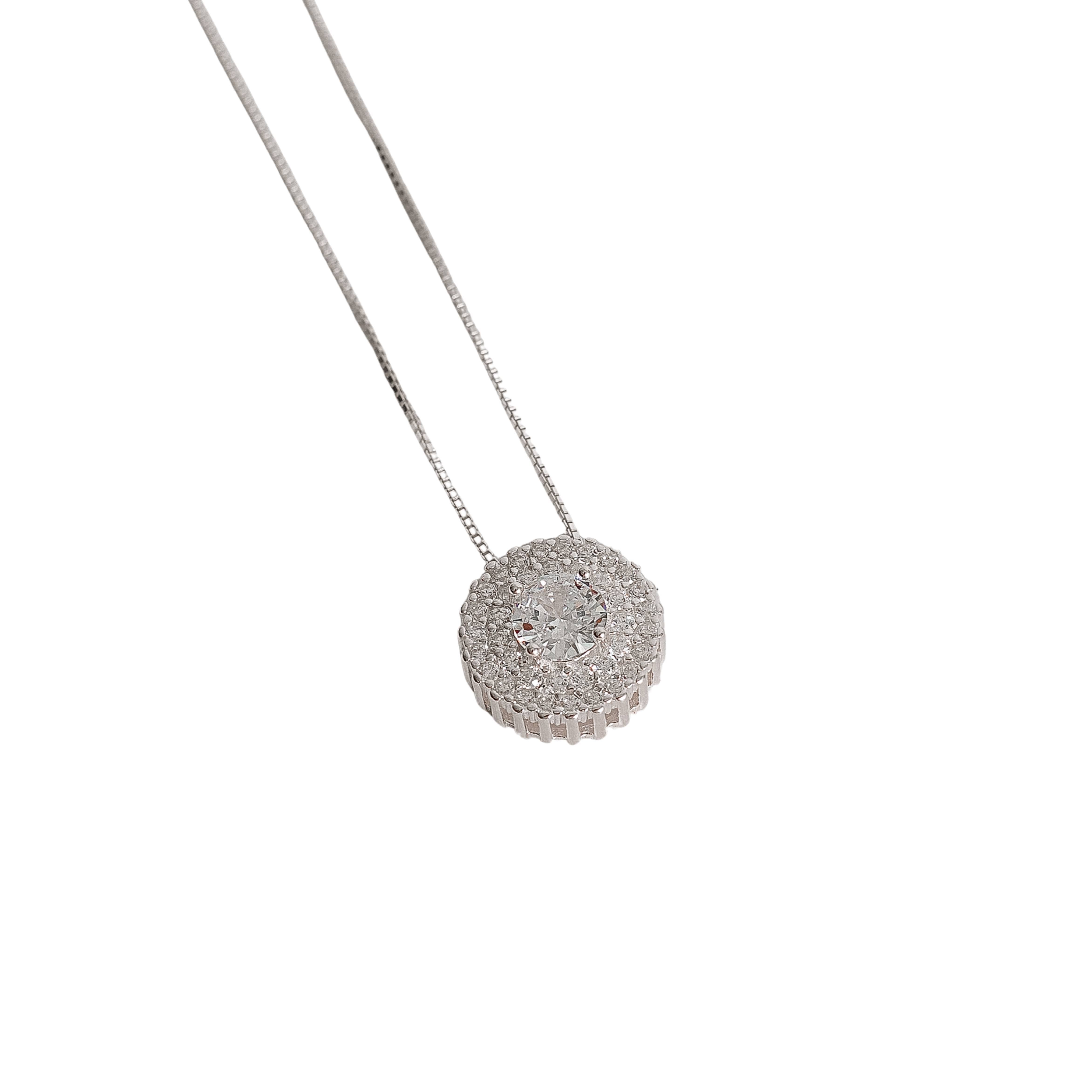 Colar zircônia redonda com duplo cravejado 13mm 45cm