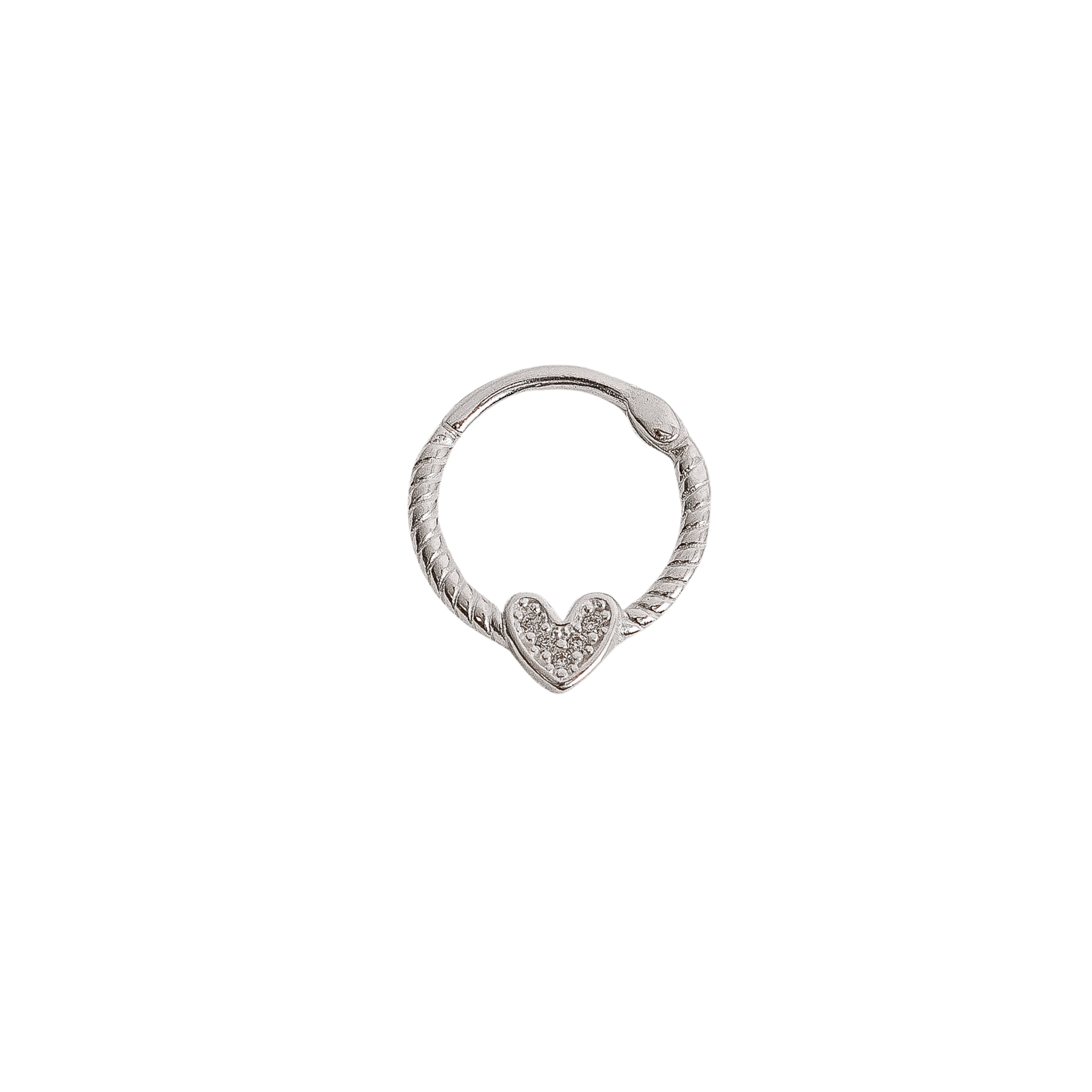 Piercing argola torcida trava com coração cravejado 13mm orelha esquerda