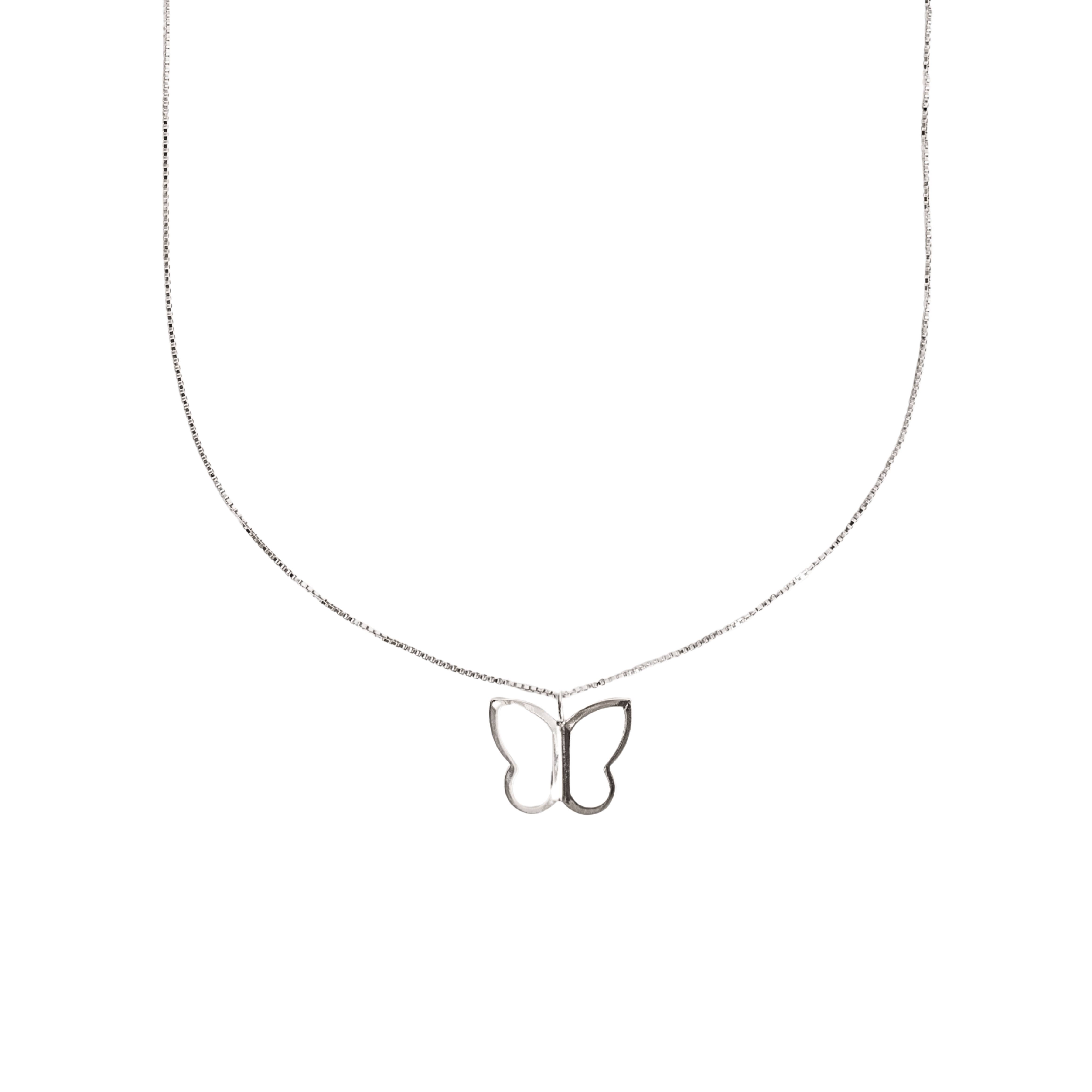 Colar pingente borboleta vazada 13mm 45cm