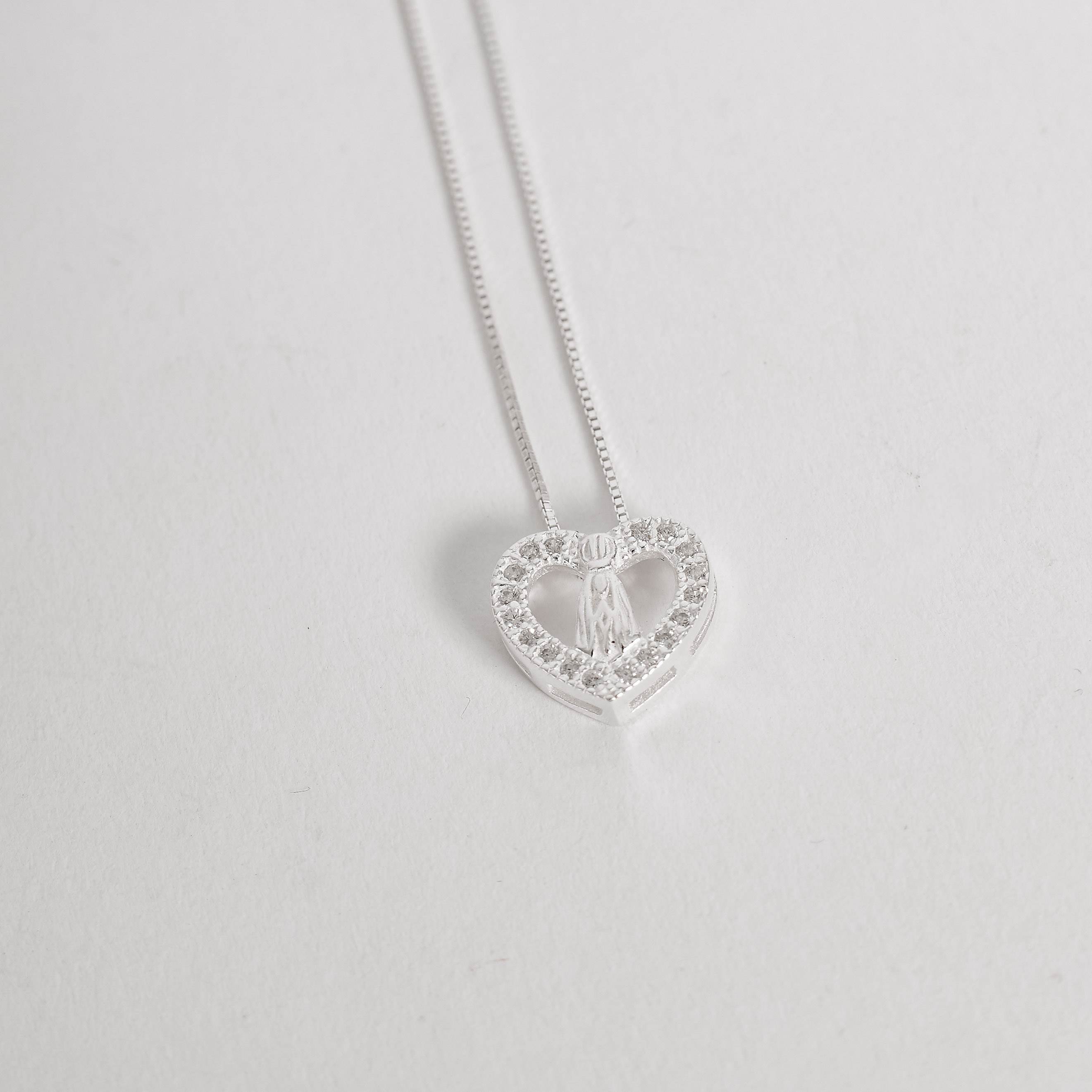 Colar coração Nsa. Sra. Aparecida cravejado 13mm 45cm