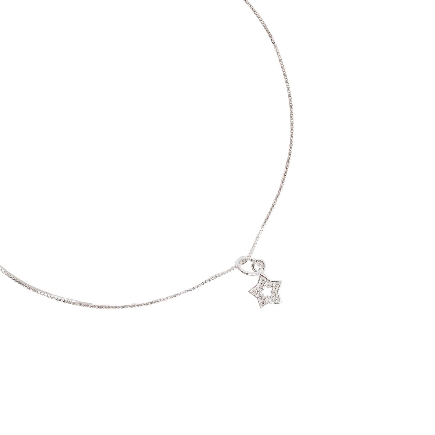 Colar pingente estrela vazada cravejada 7mm 40cm