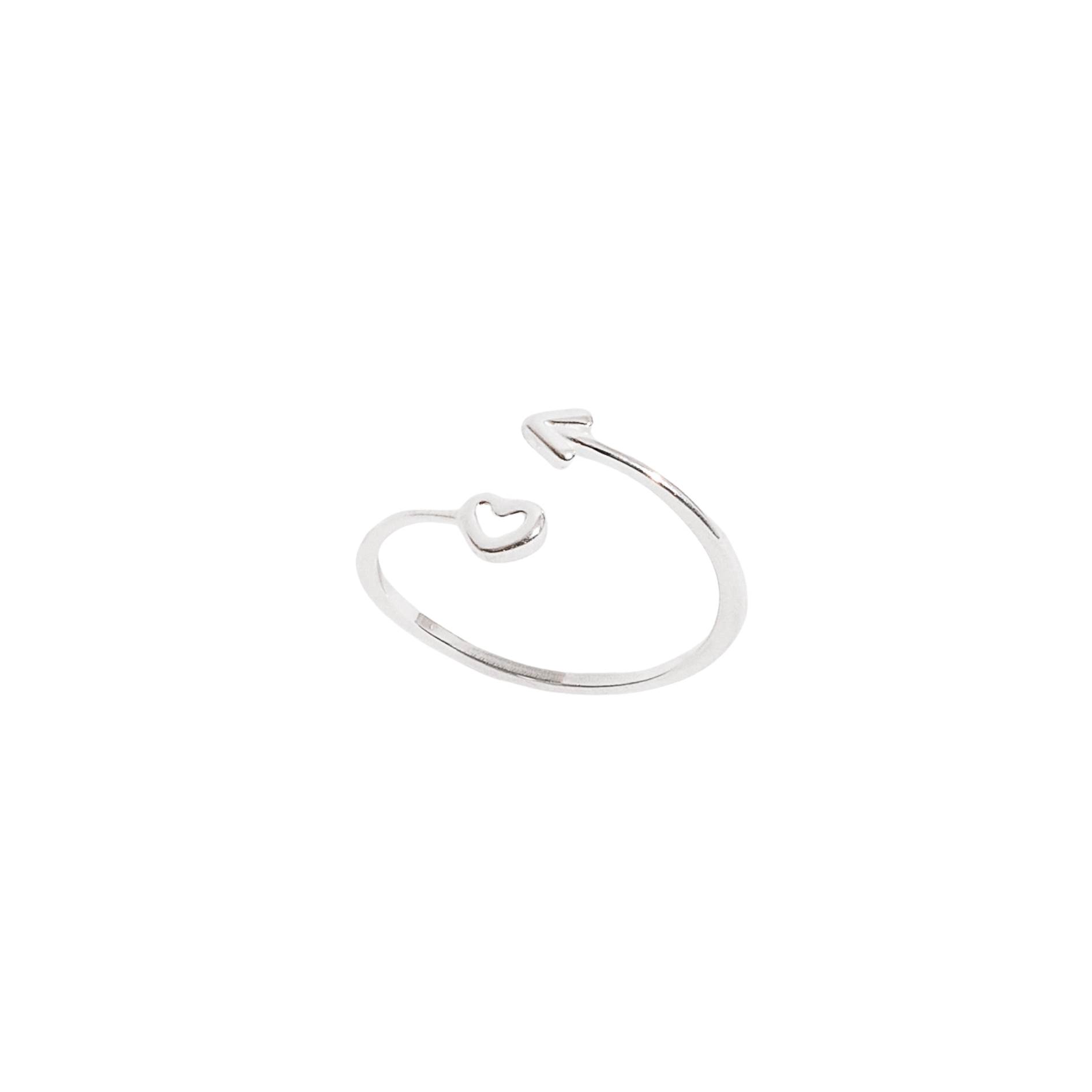 Anel coração vazado e seta regulável P