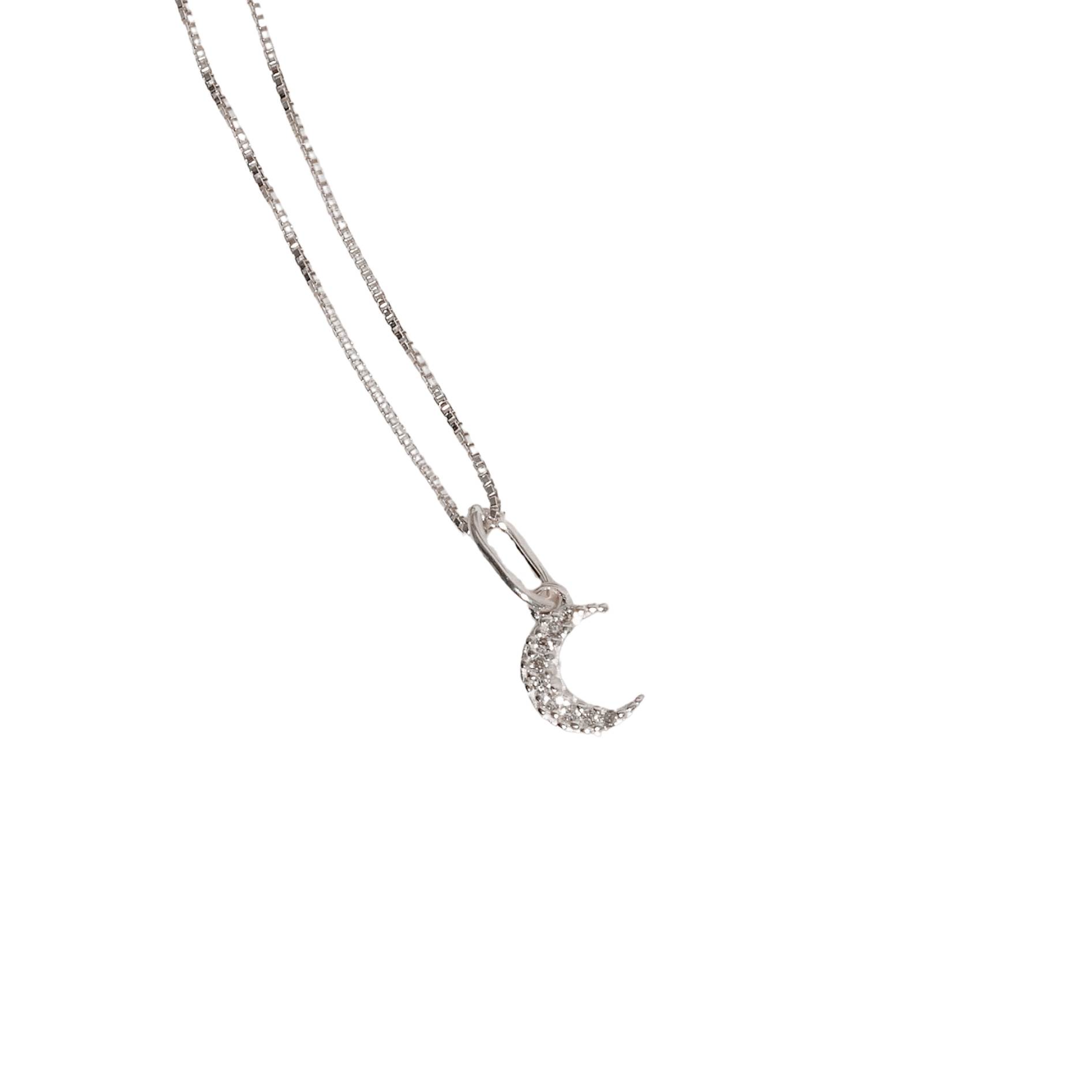 Colar pingente lua cravejada 7mm 40cm