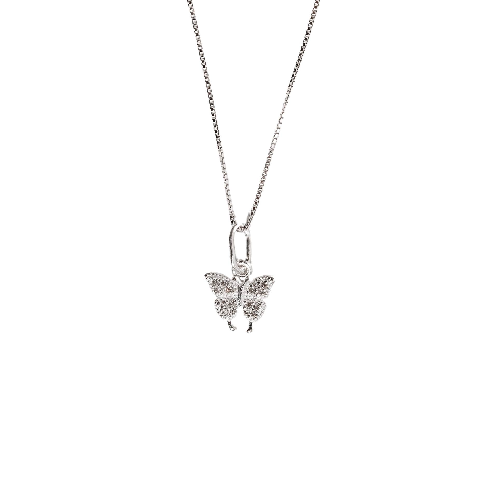 Colar pingente borboleta cravejada 10mm 45cm