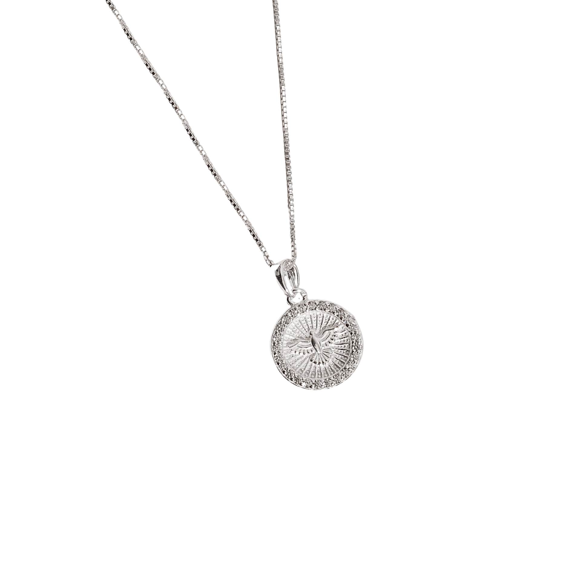 Colar pingente medalha Espírito Santo cravejada 13mm 45cm