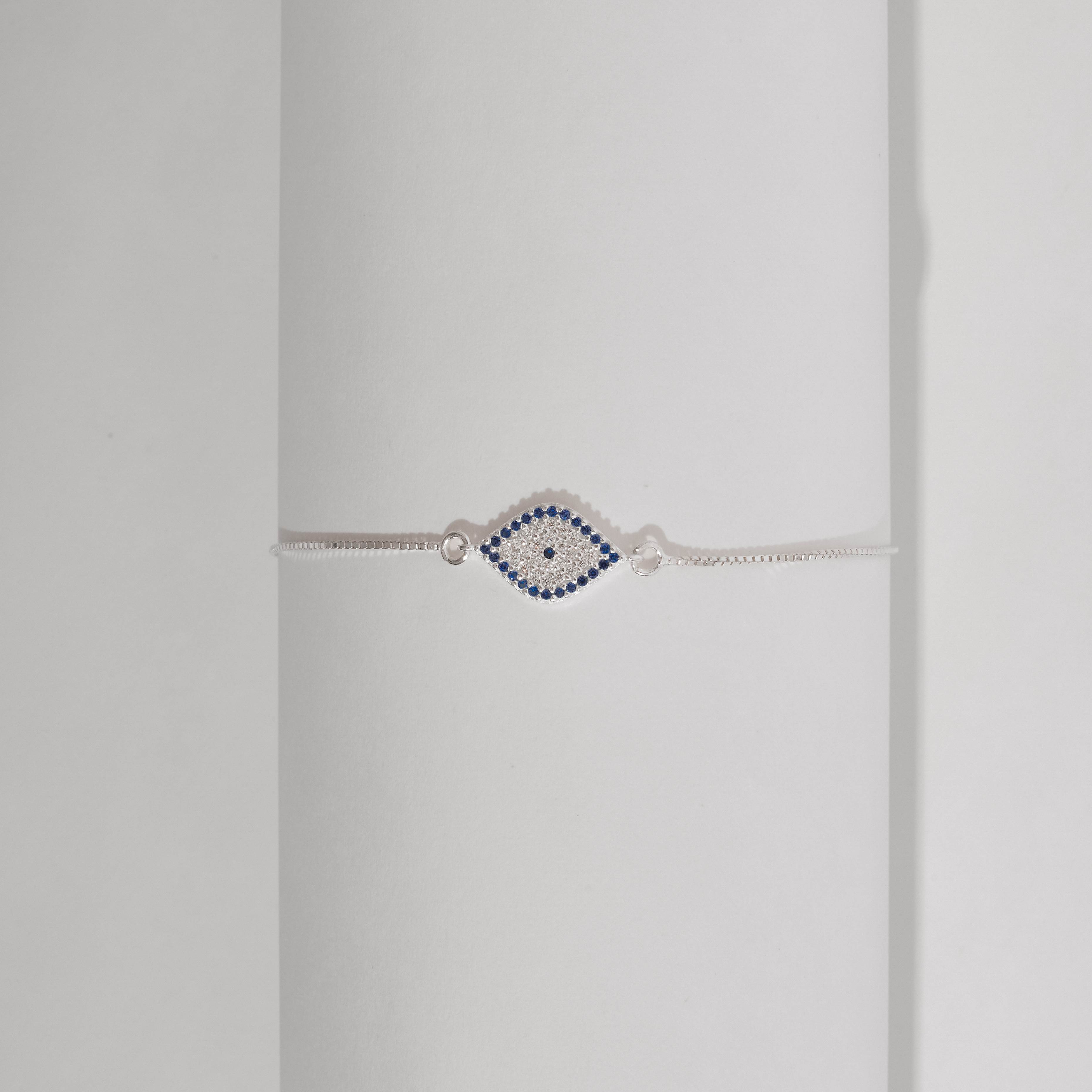Pulseira entremeio olho grego navete cravejado 14mm v15 16cm com alongadora