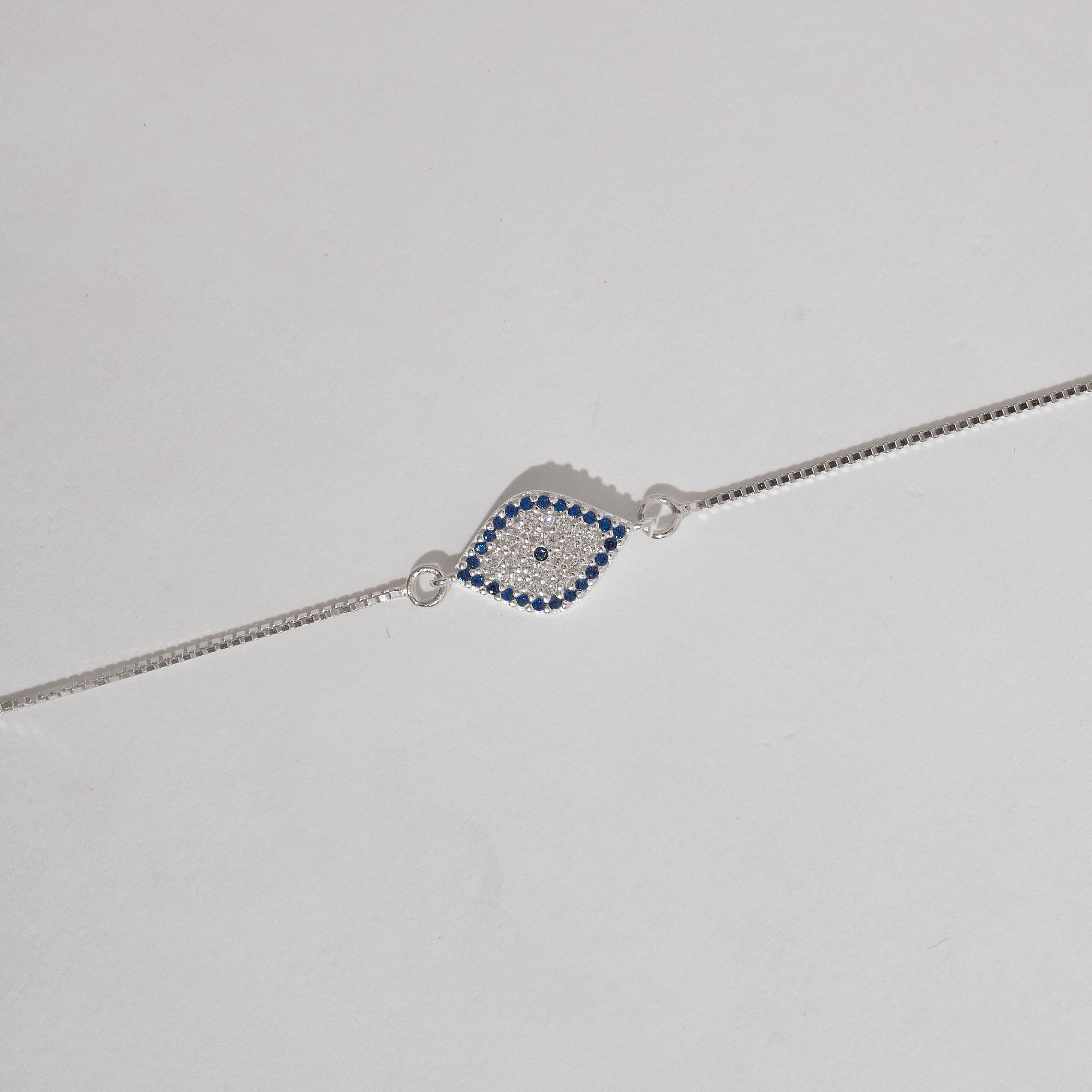 Imagem Pulseira entremeio olho grego navete cravejado 14mm v15 16cm com alongadora