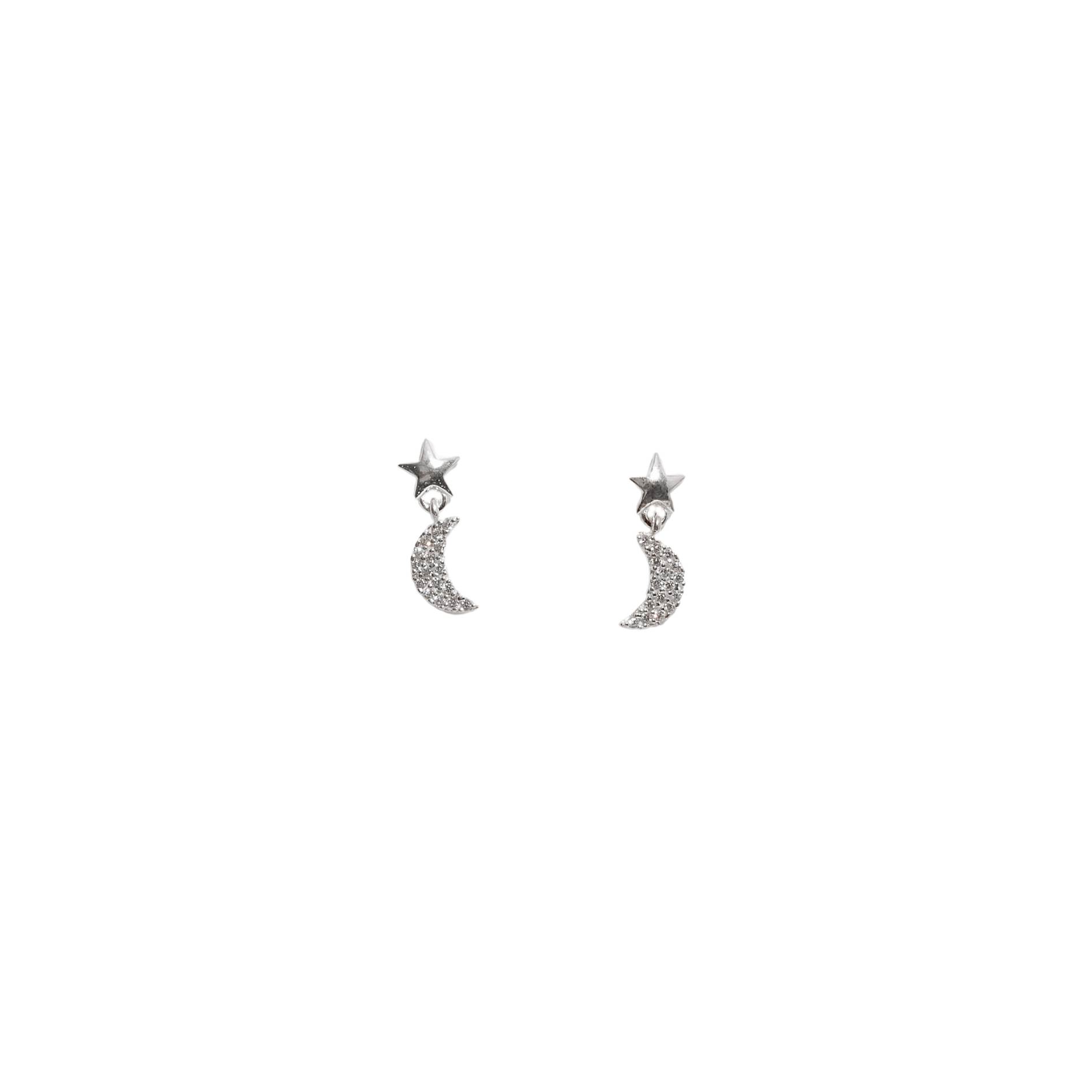 Brinco base estrela pingente lua cravejada 8mm