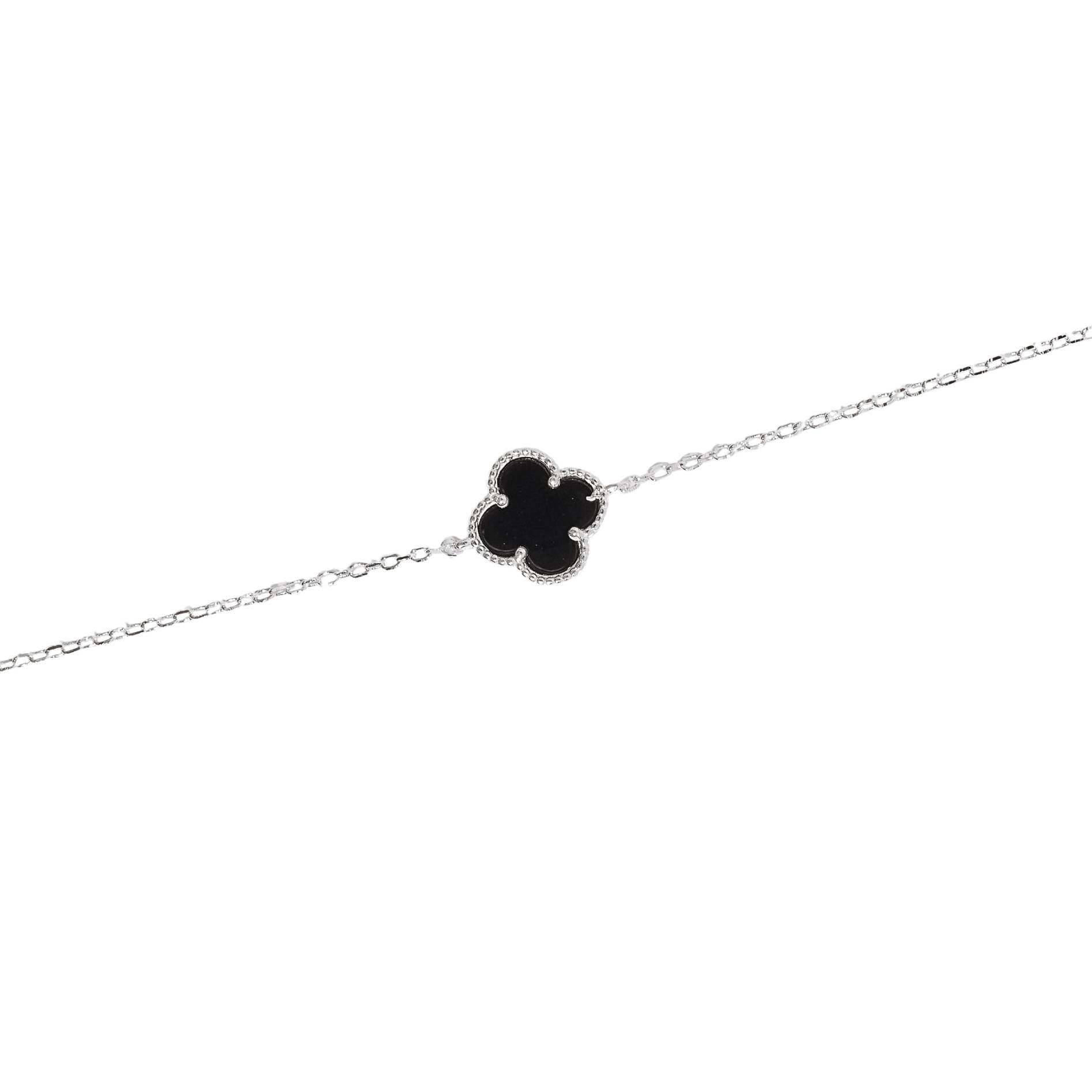 Imagem Pulseira entremeio trevo ônix 10mm com bolinhas