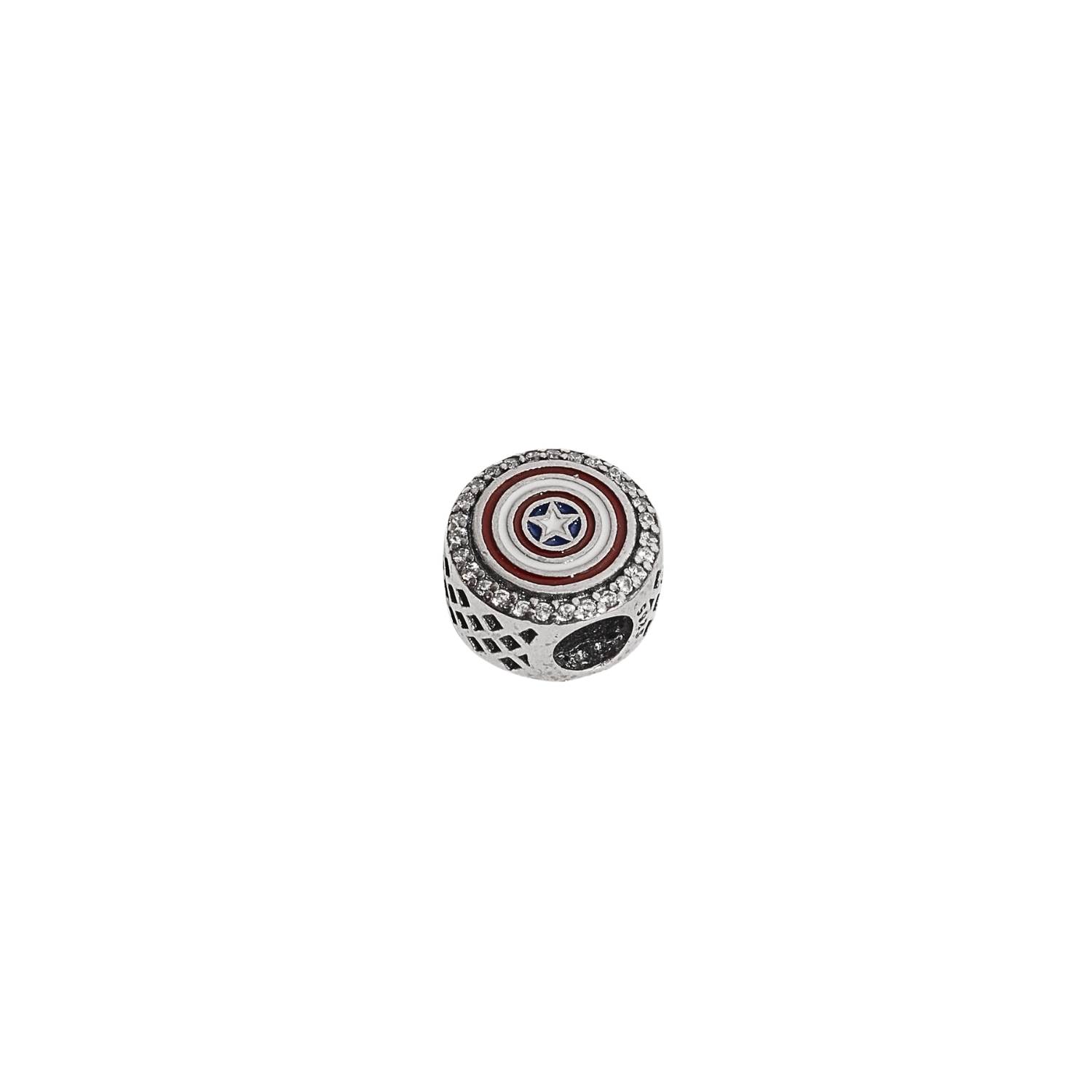 Berloque separador escudo Capitão América com cravejado resina 12mm envelhecido