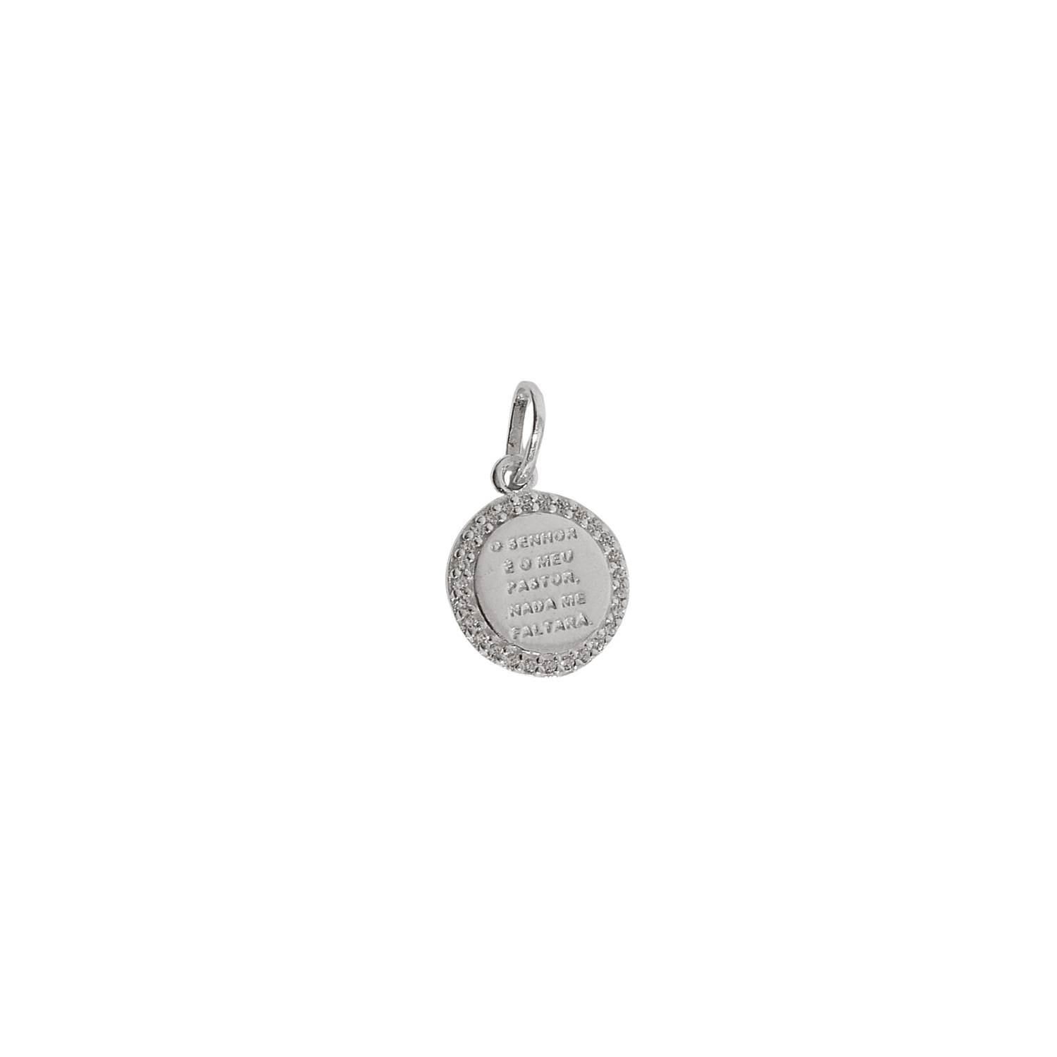 Pingente medalha Salmo 23:1 cravejado 12mm