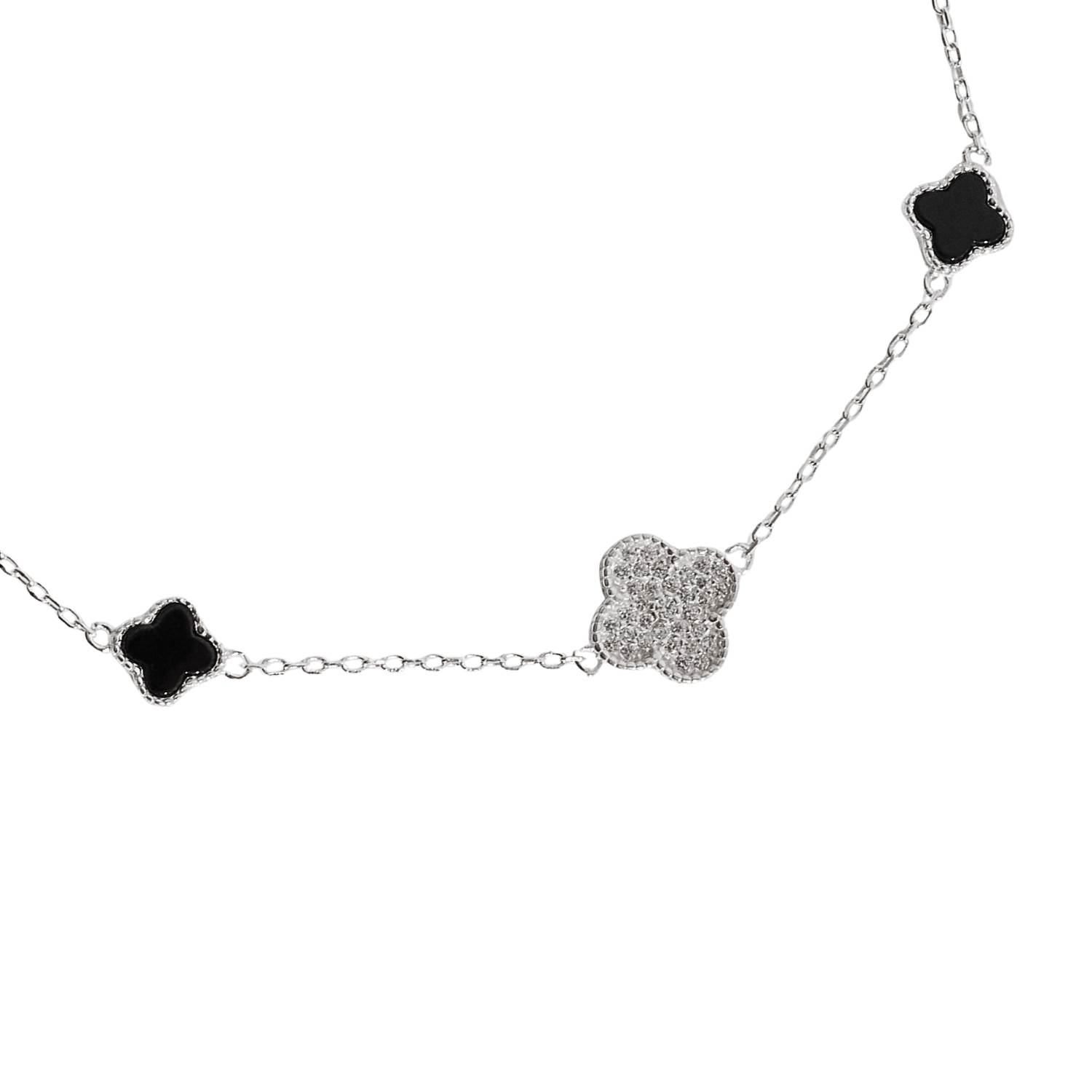 Pulseira entremeios trevos ônix 7mm e cravejado 10mm
