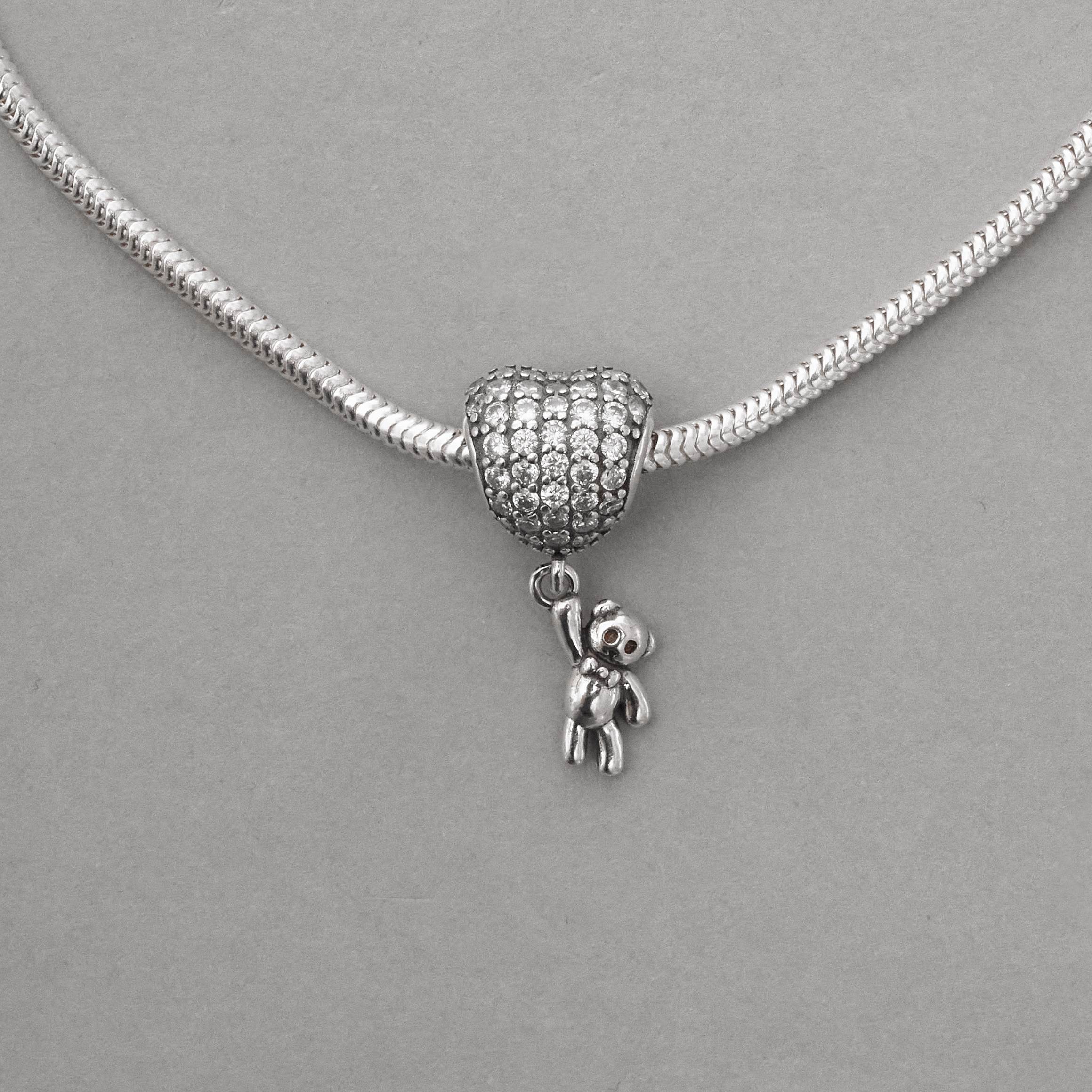 Berloque separador balão coração cravejado 11mm pingente urso envelhecido