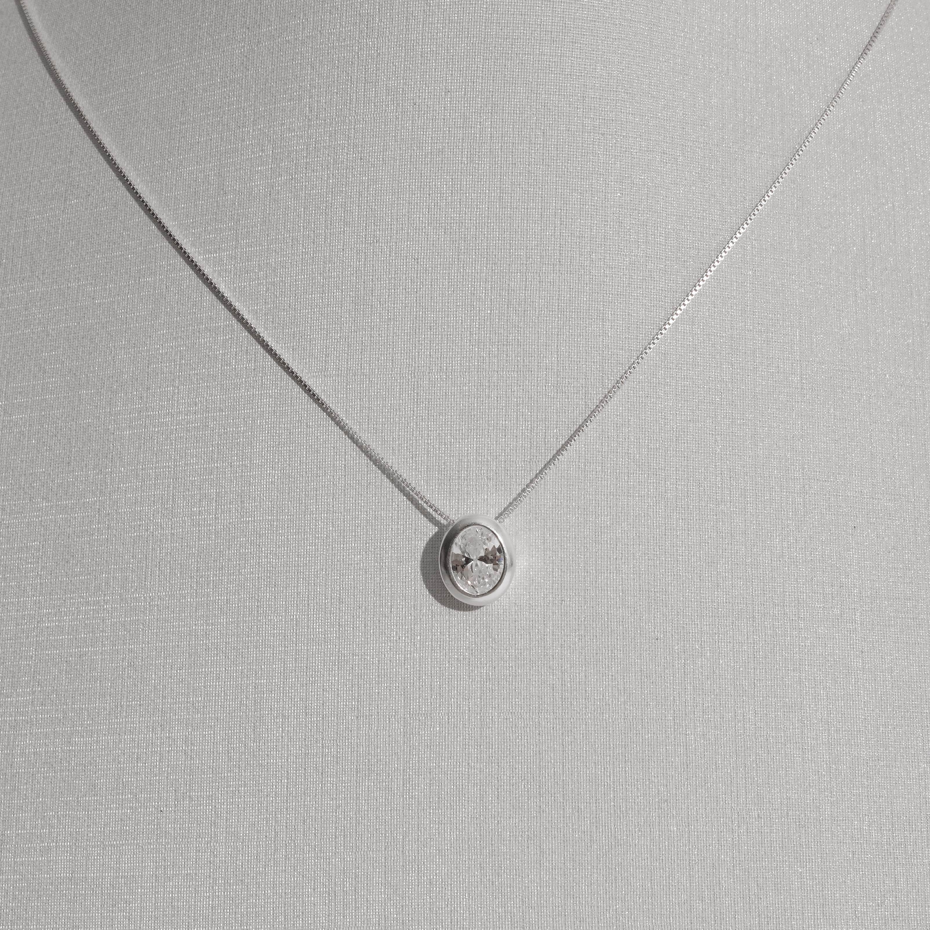 Colar zircônia oval cristal 11mm 45cm