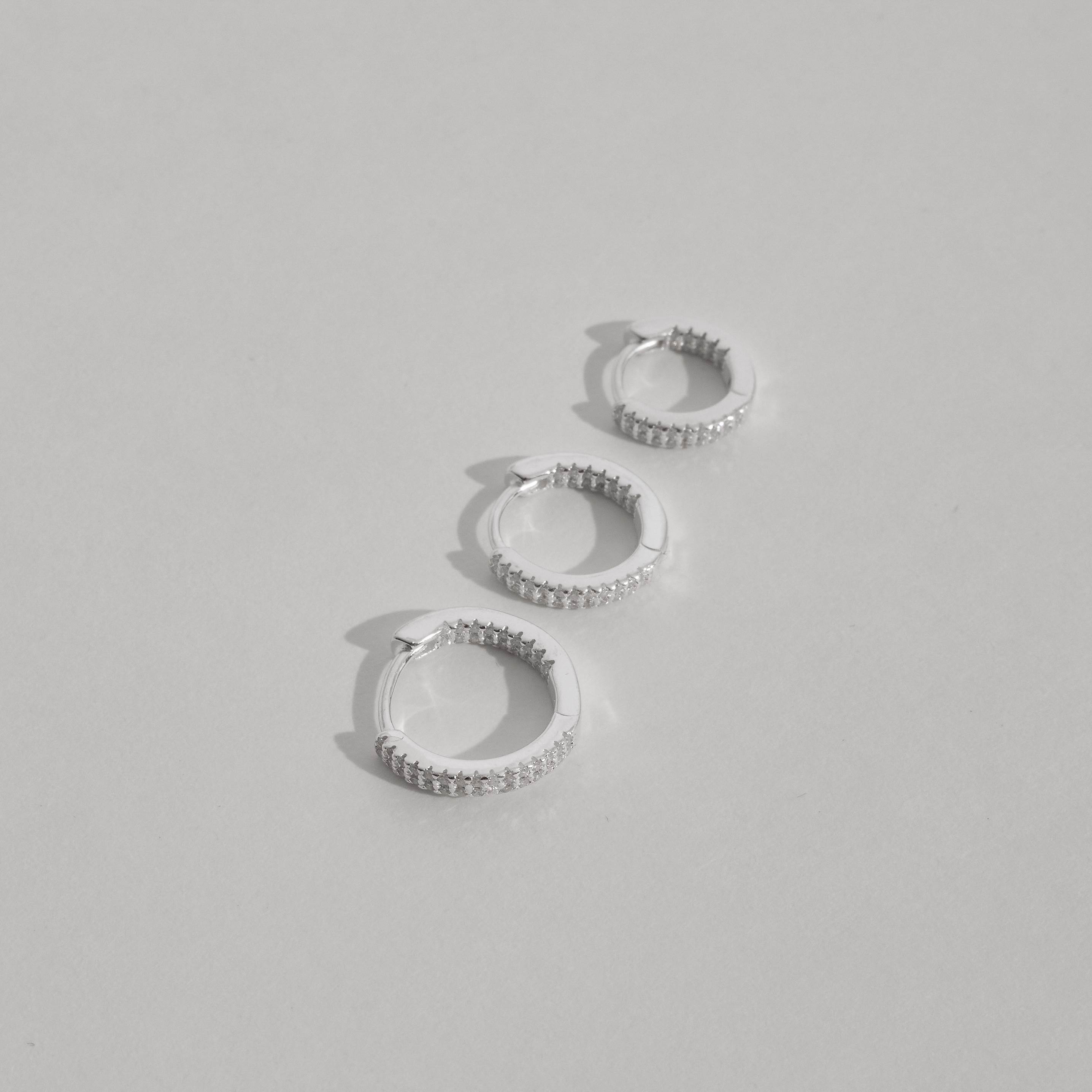 Trio argolas click 11, 13 e 15mm frente e interior cravejado duplo