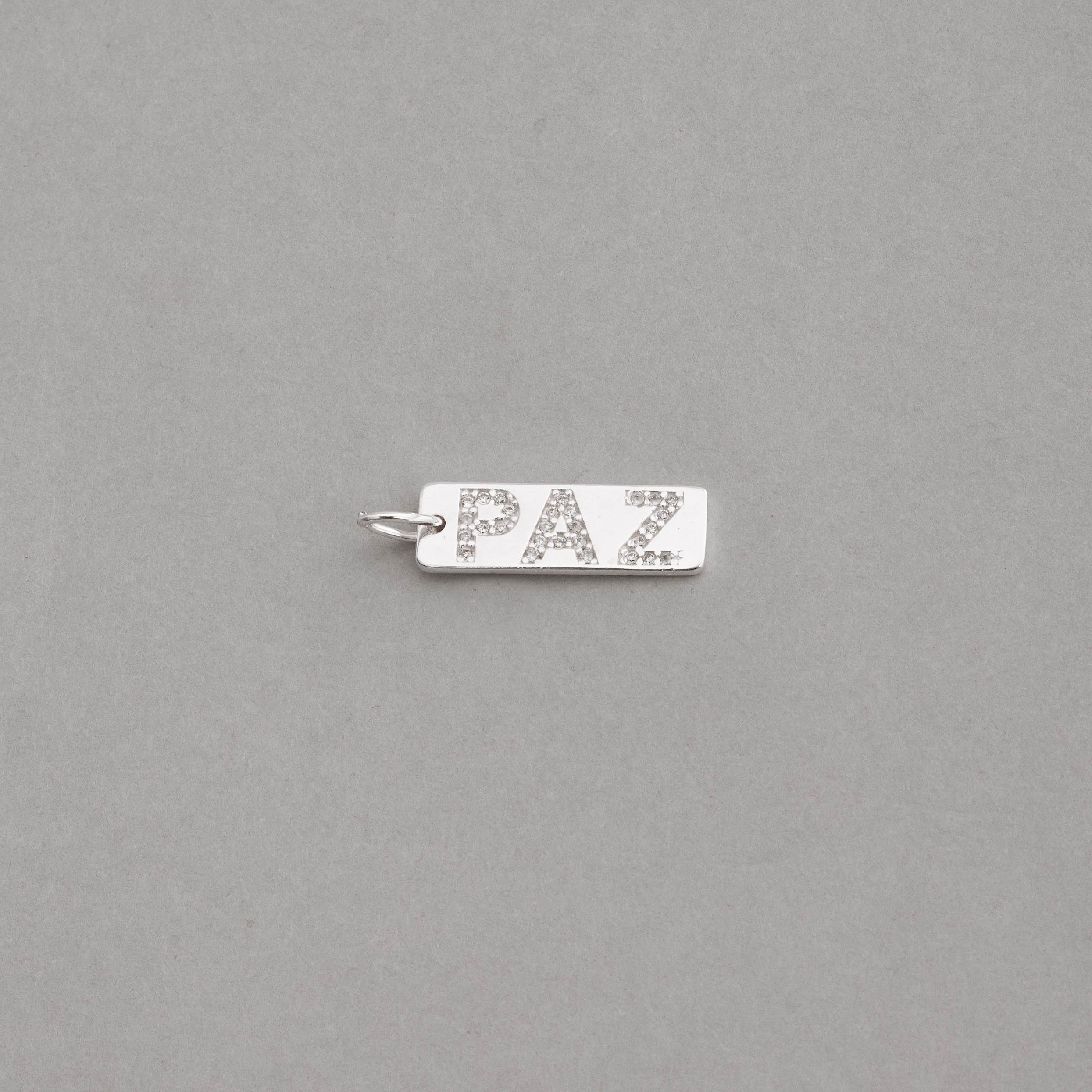 Pingente placa paz cravejada 22mm