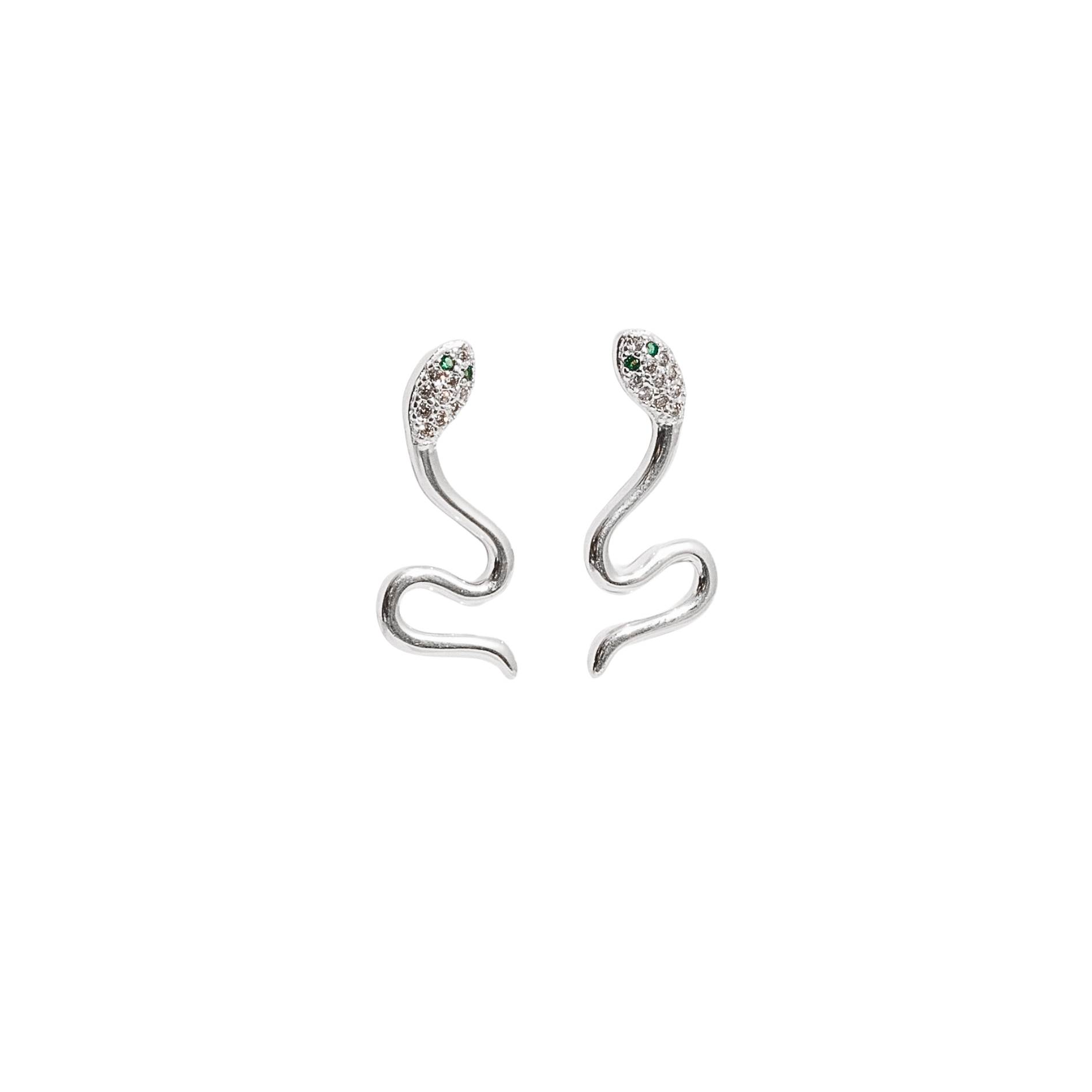 Brinco cobra cabeça cravejada detalhe zircônia verde 24mm