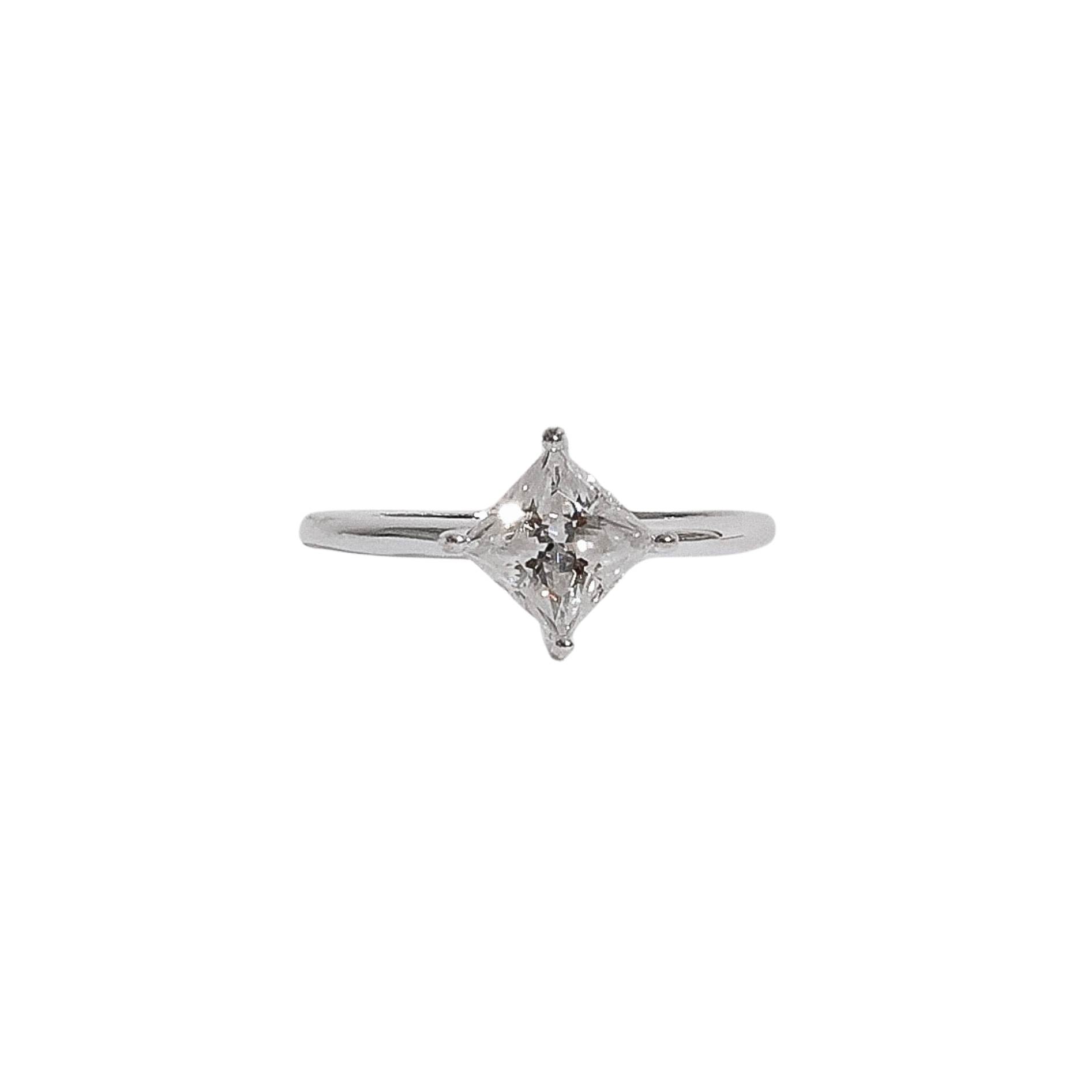 Anel solitário moissanite losango cristal 6x6mm