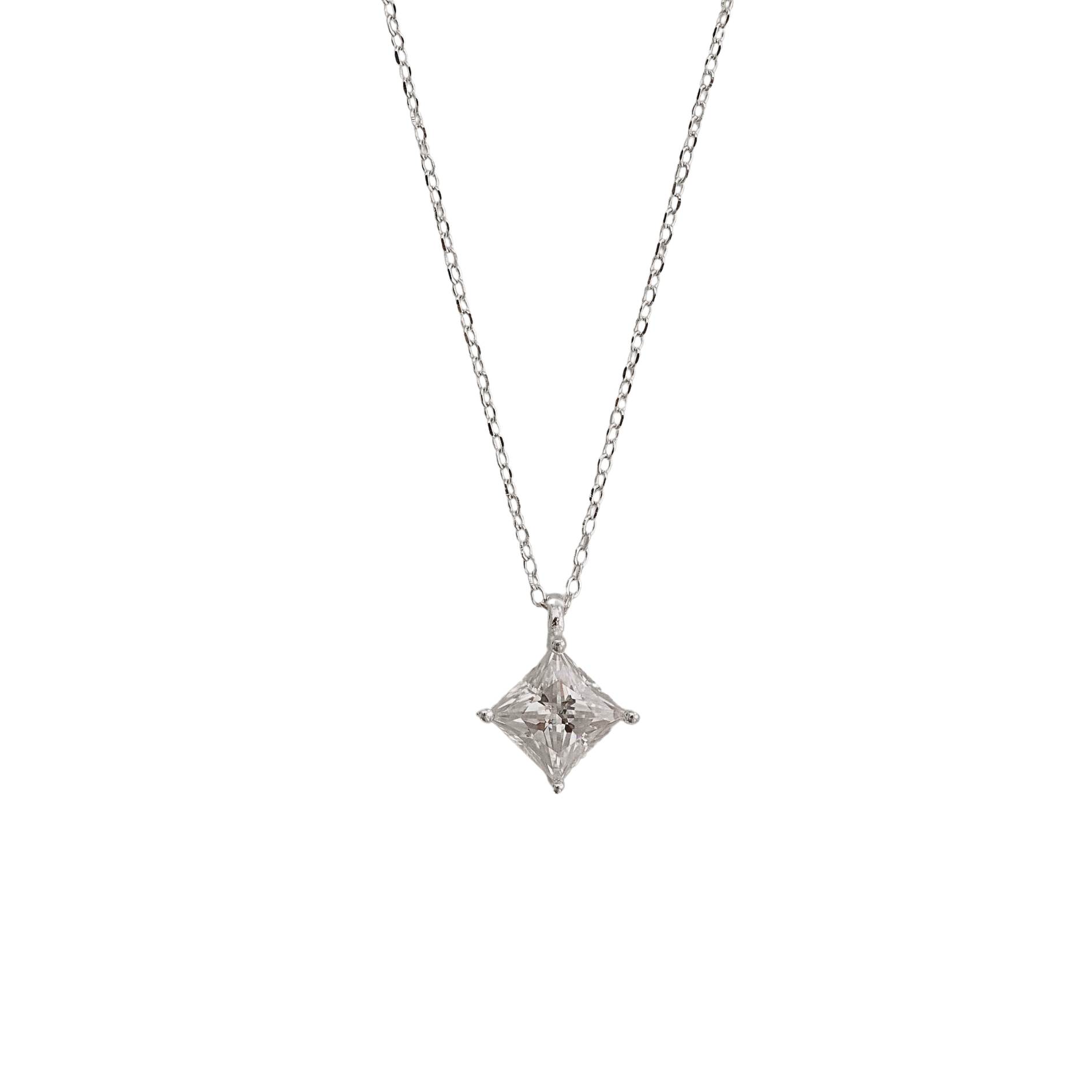 Colar pingente moissanite losango cristal 6mm corrente cadeado 40+5cm