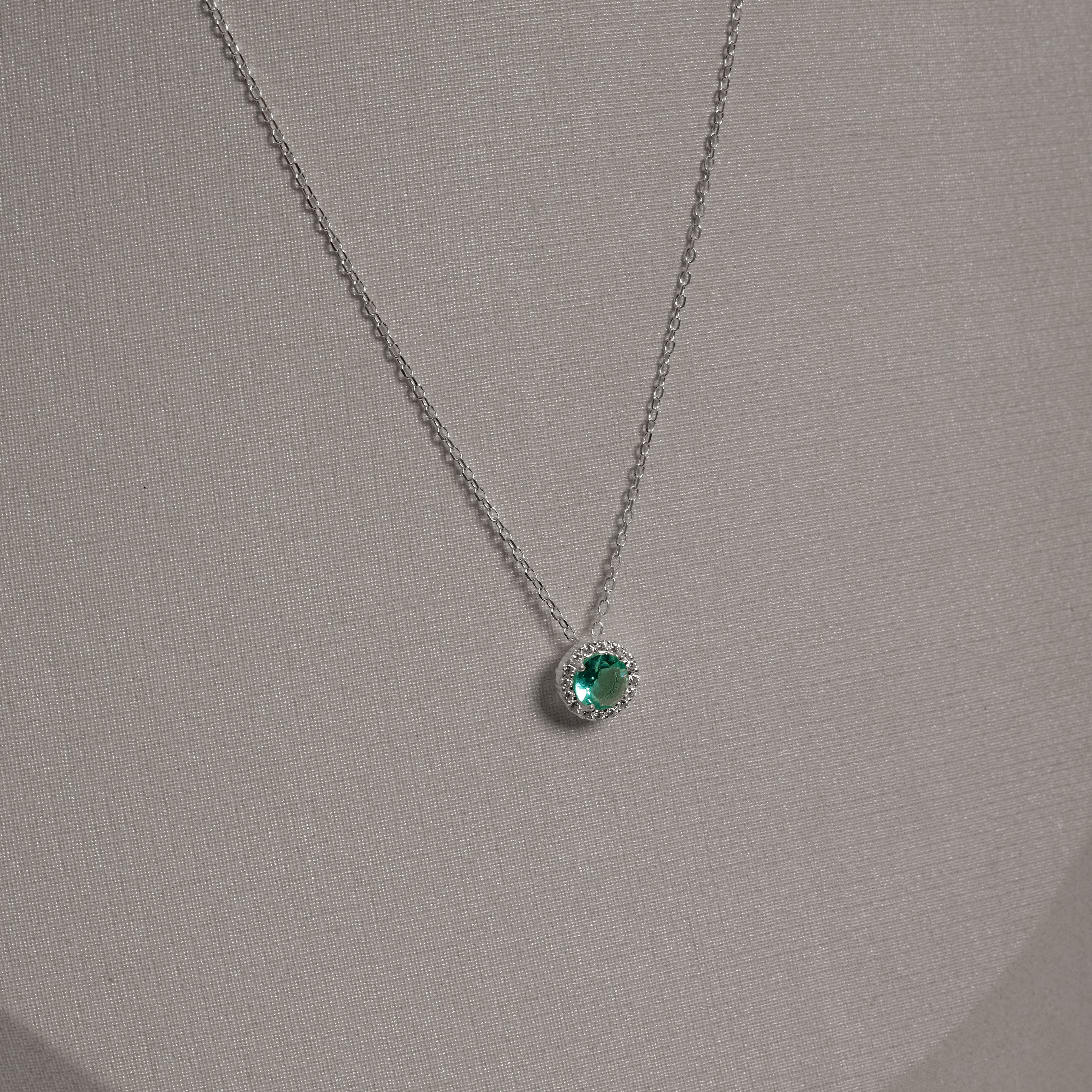 Colar pingente zircônia redonda turmalina com cravejado 8mm corrente cadeado 40+5cm