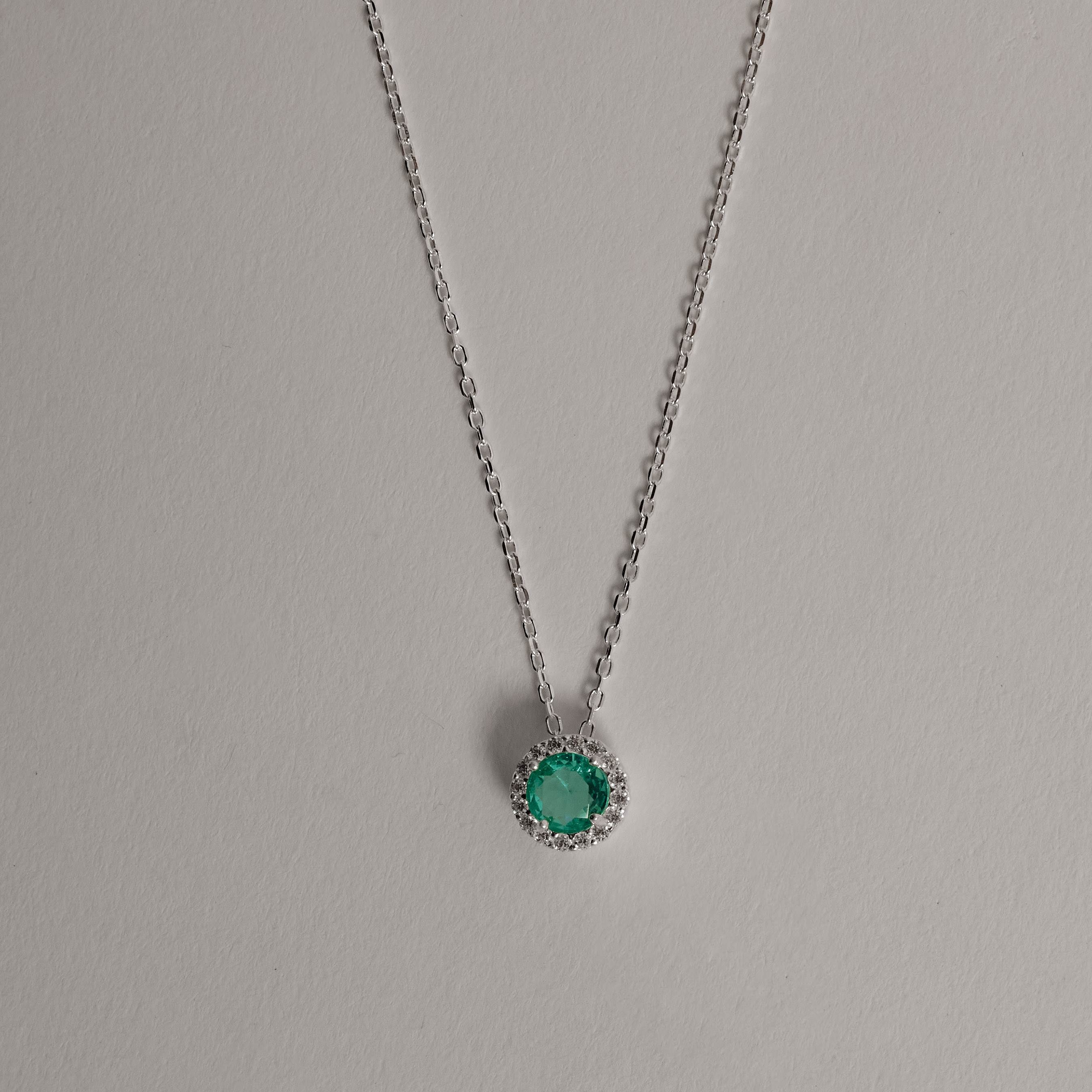 Colar pingente zircônia redonda turmalina com cravejado 8mm corrente cadeado 40+5cm