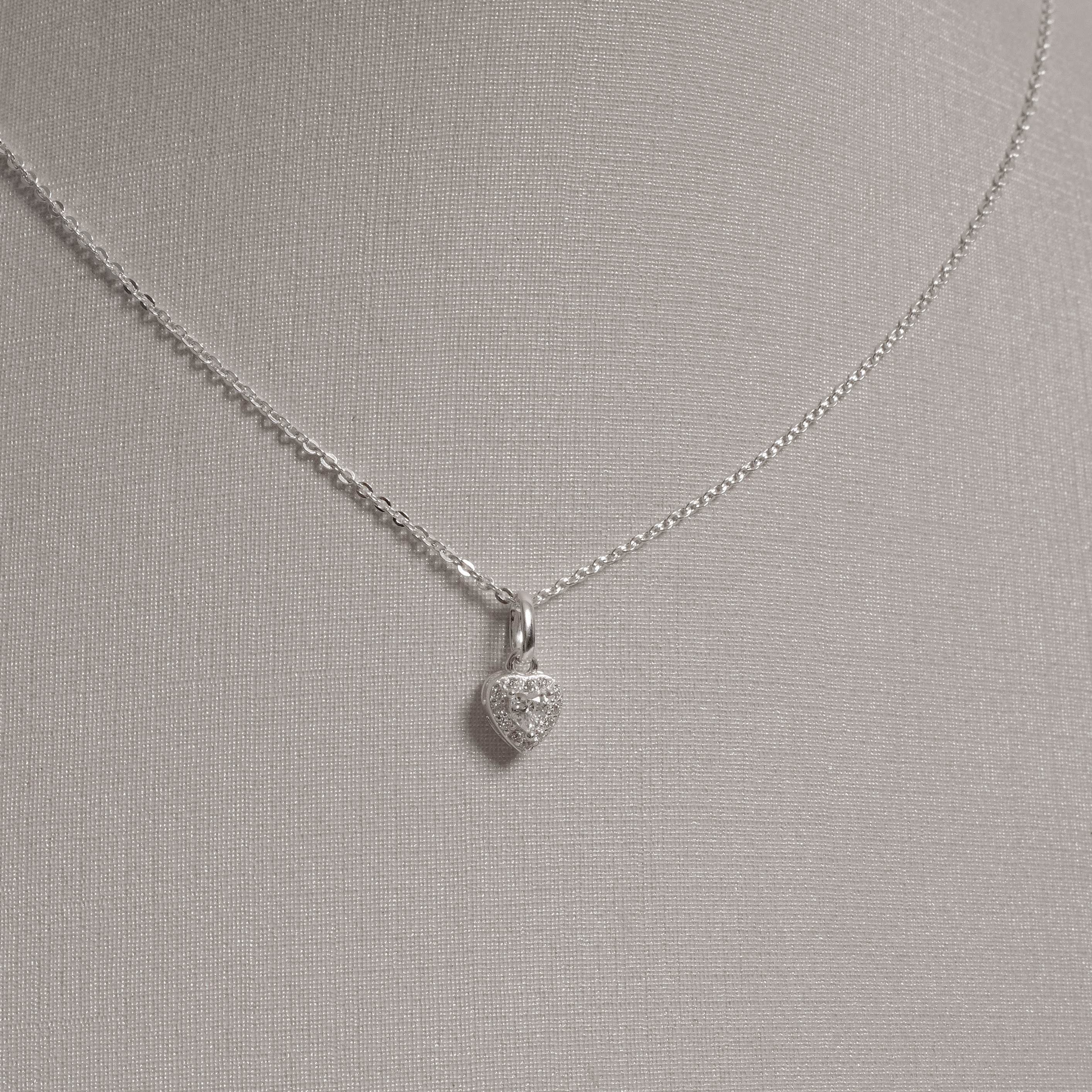 Imagem Secundária Colar pingente zircônia coração com cravejado 6mm corrente cadeadinho 40cm