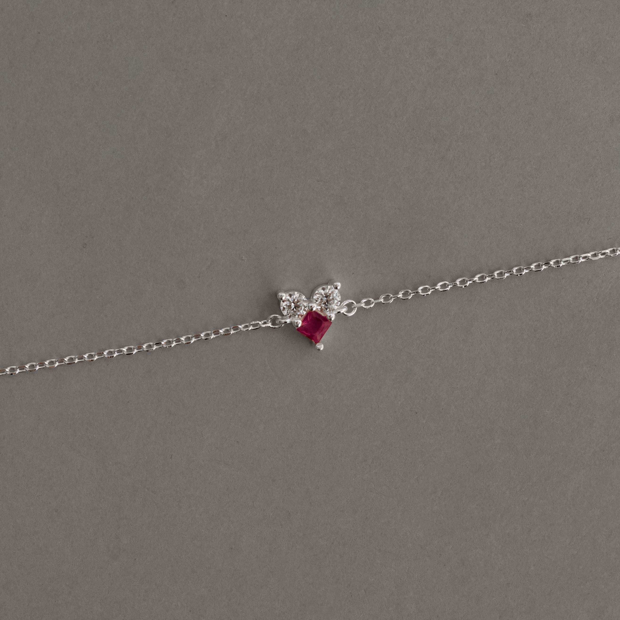 Pulseira entremeio zircônias redonda e losango rubi 7mm 16+4cm