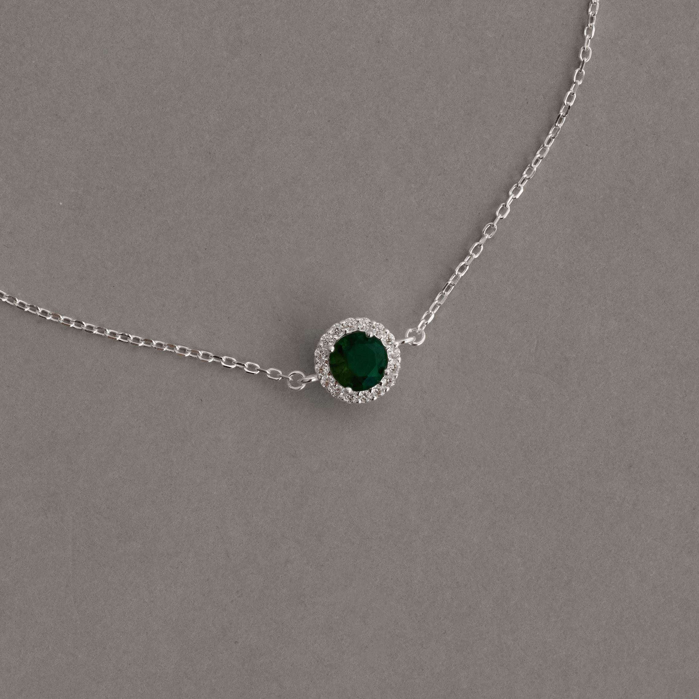 Imagem Secundária Pulseira entremeio zircônia redonda esmeralda com cravejado 8mm 16+4cm