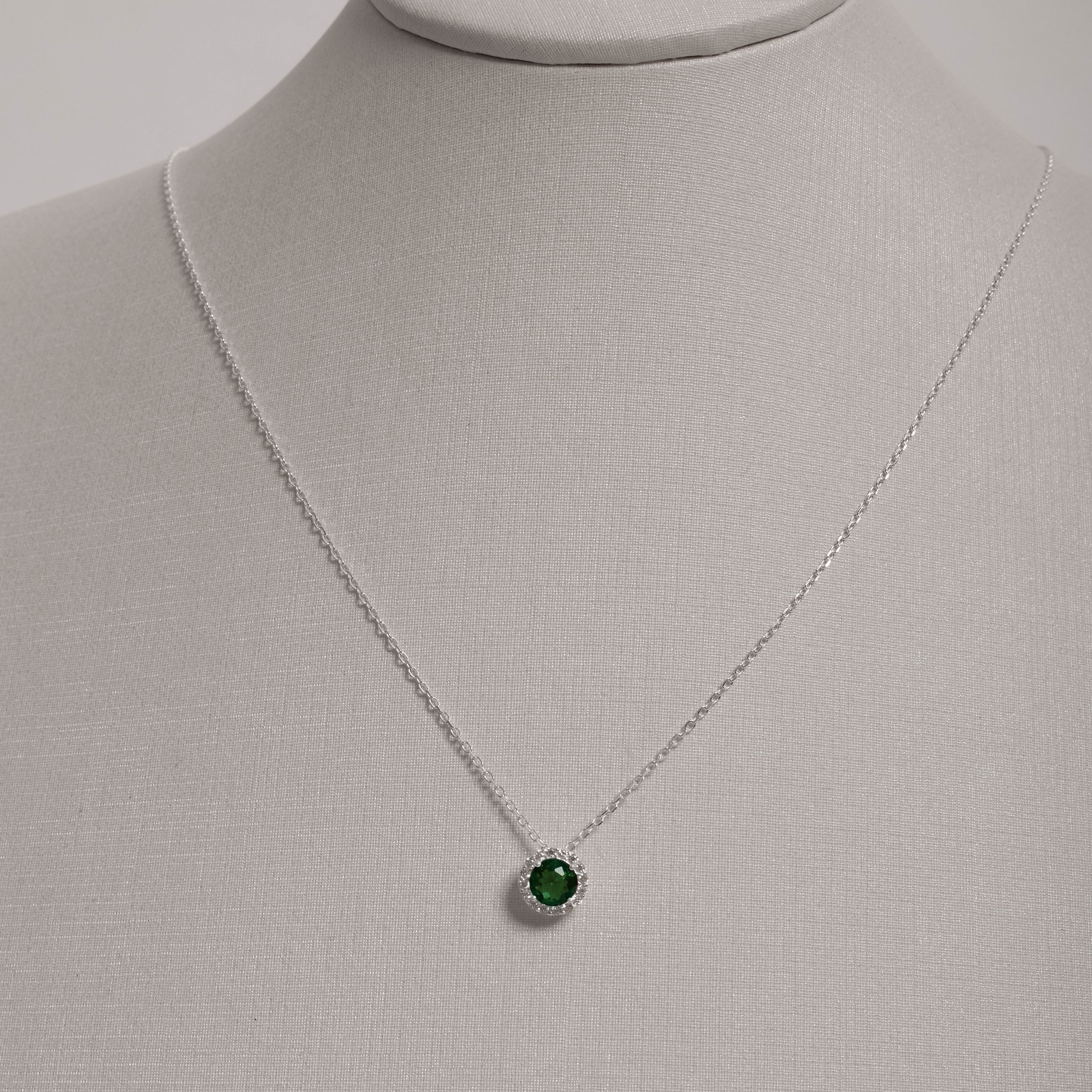 Colar pingente zircônia redonda esmeralda com cravejado 8mm corrente cadeado 40+5cm