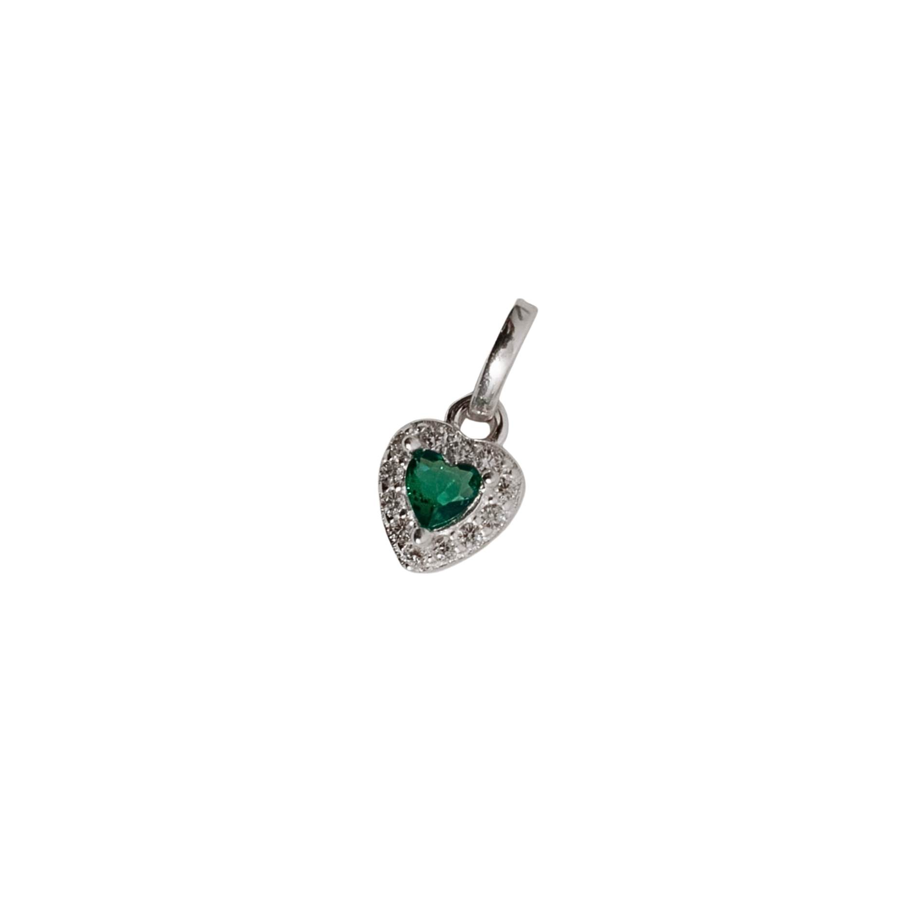 Pingente zircônia coração esmeralda com cravejado 6mm 