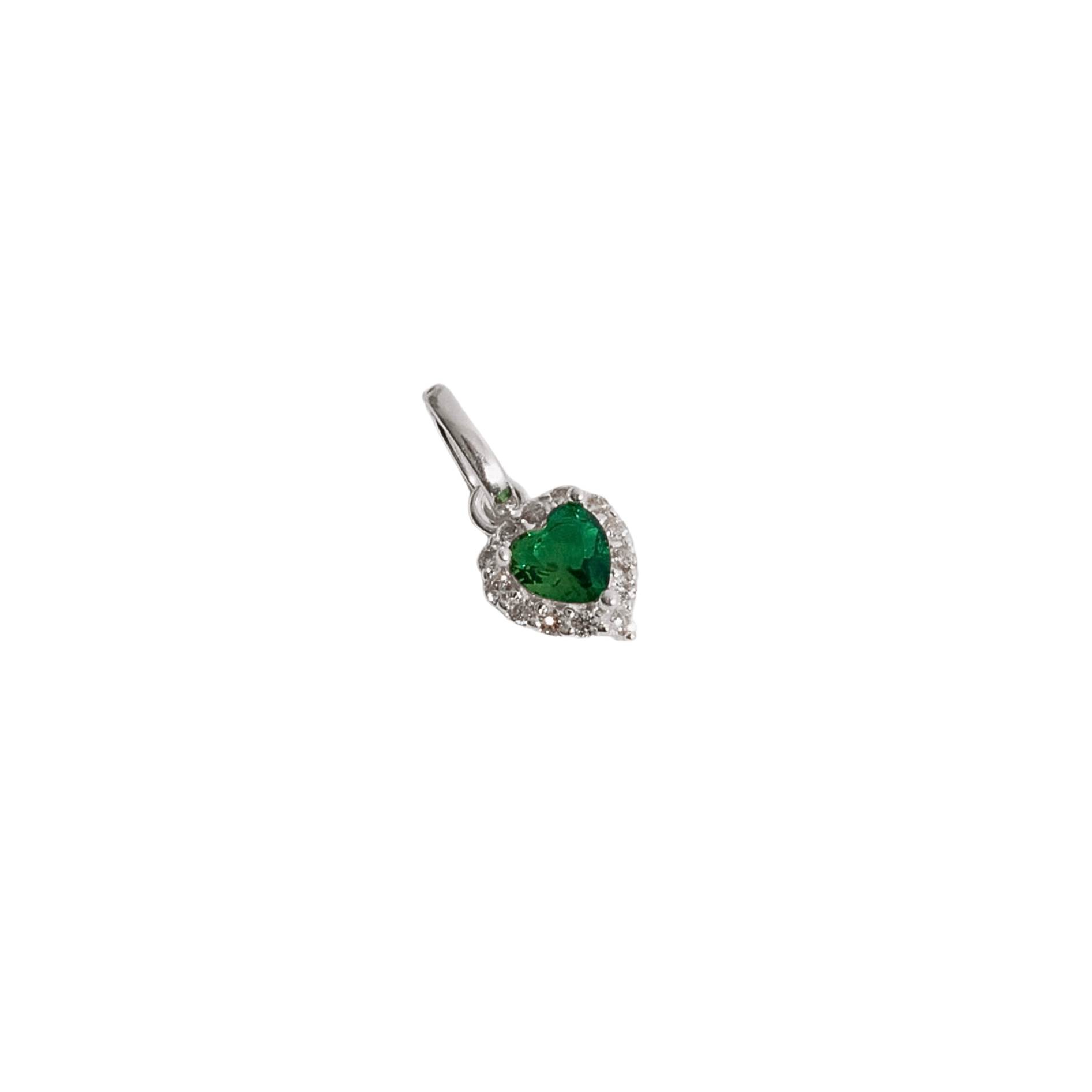 Pingente zircônia coração esmeralda com cravejado 7mm 