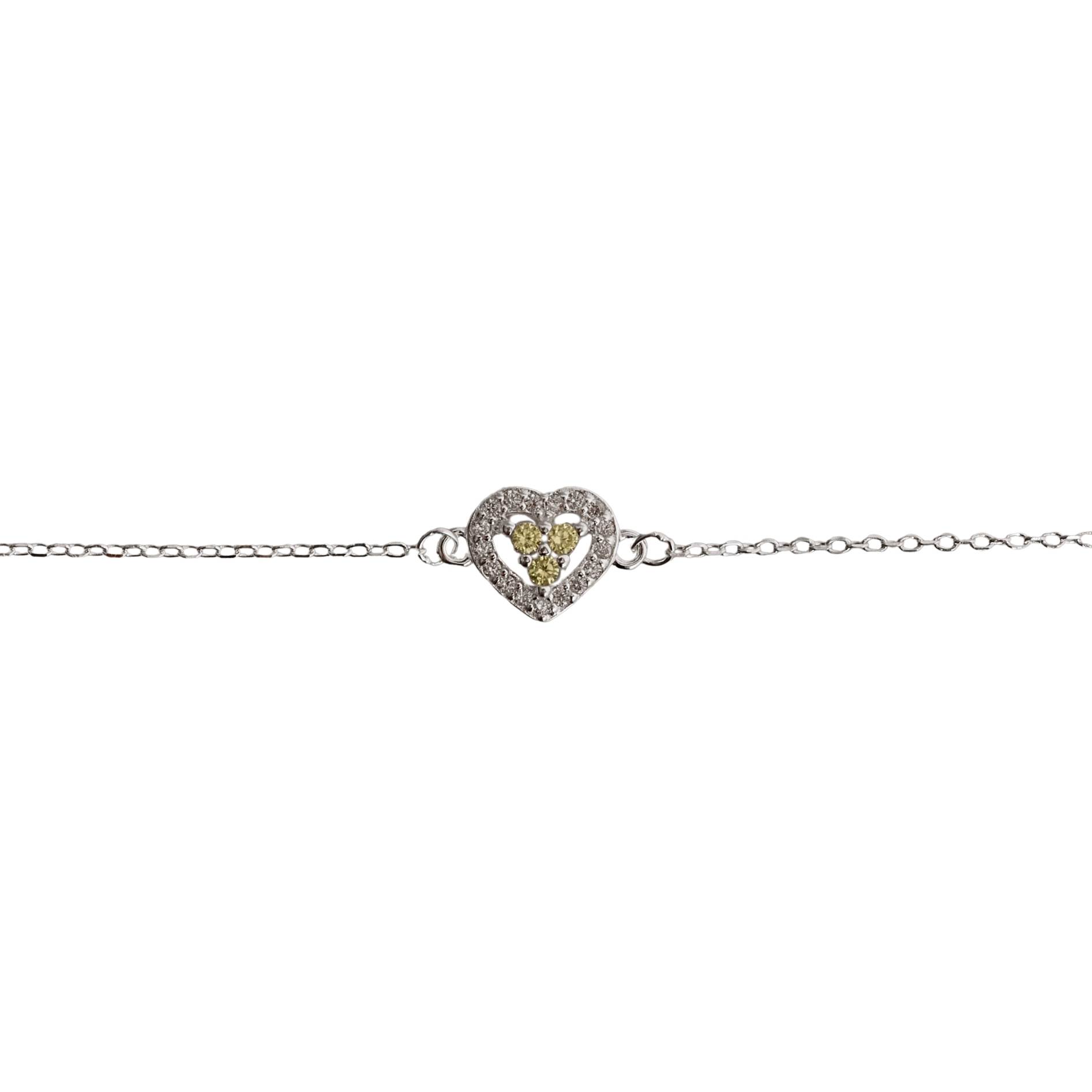 Pulseira entremeio coração vazado 3 zircônias amarelas com cravejado 8mm 16+4cm
