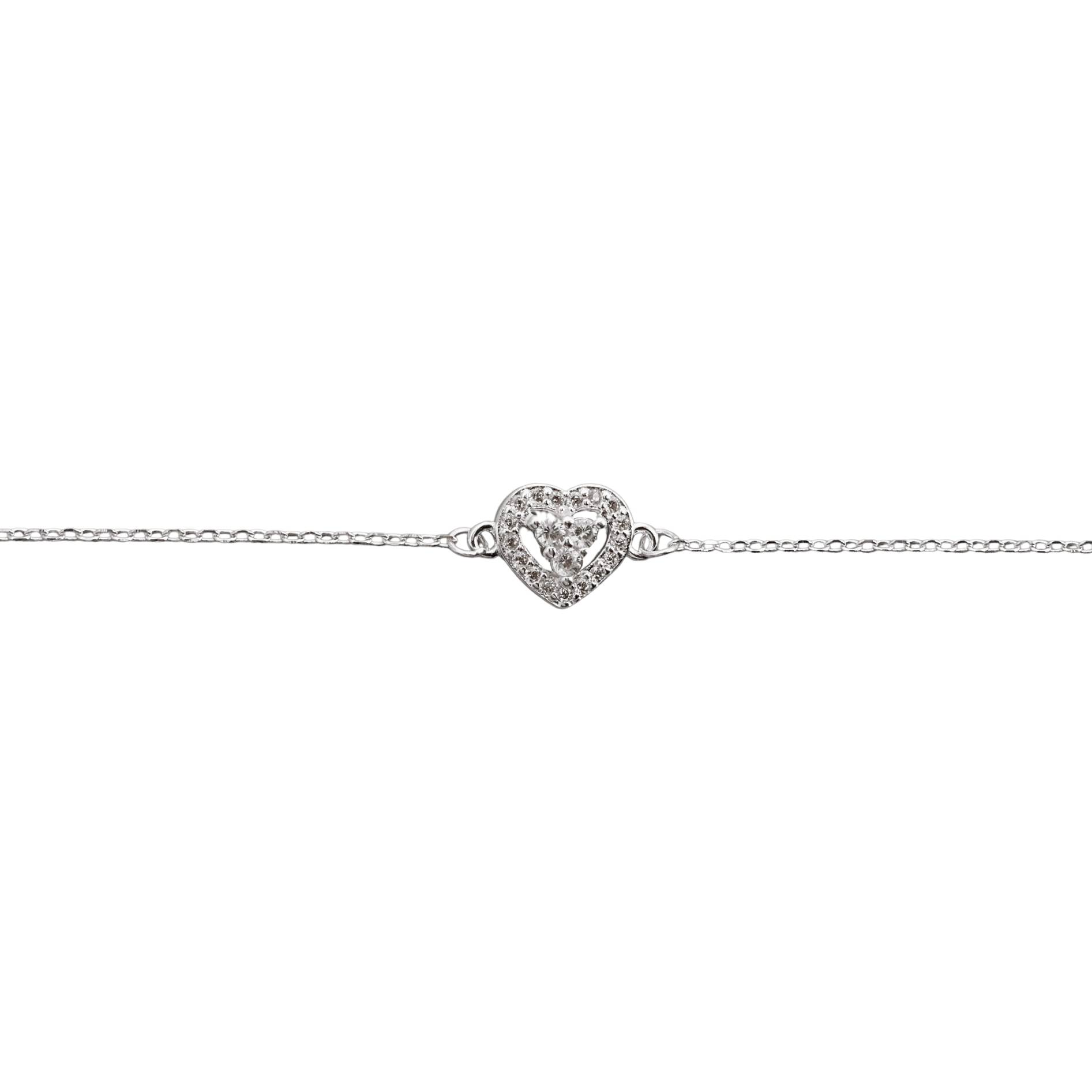 Pulseira entremeio coração vazado cravejado 8mm 16+4cm