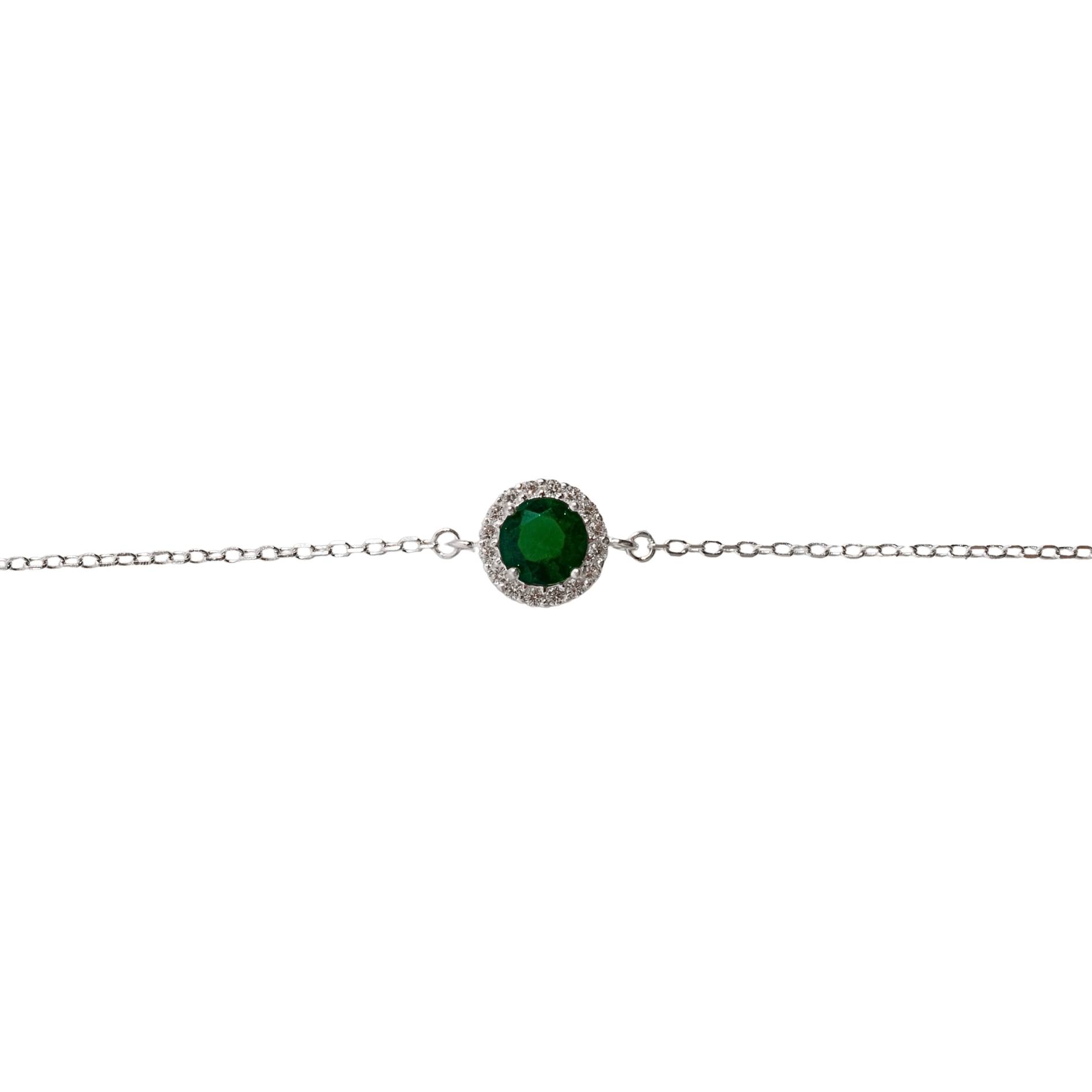 Pulseira entremeio zircônia redonda esmeralda com cravejado 8mm 16+4cm