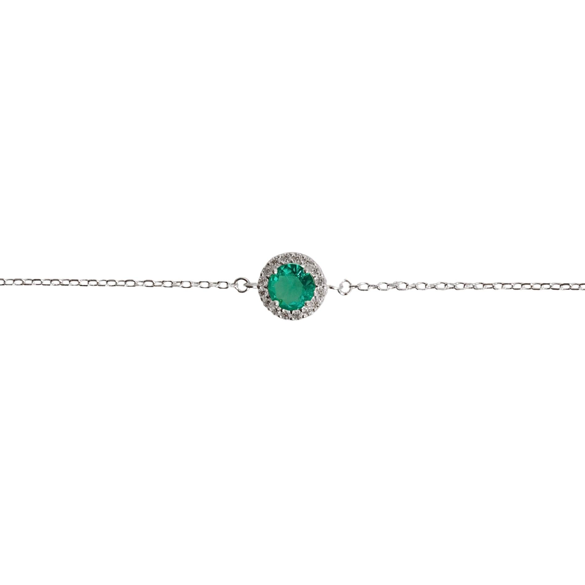 Pulseira entremeio zircônia redonda turmalina com cravejado 8mm 16+4cm