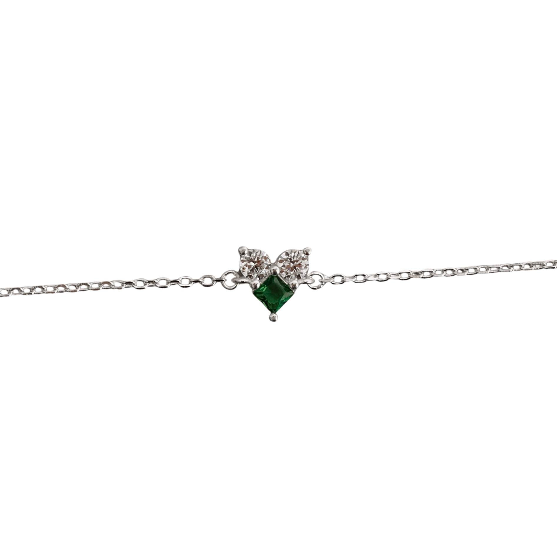 Pulseira entremeio zircônias redonda e losango esmeralda 7mm 16+4cm