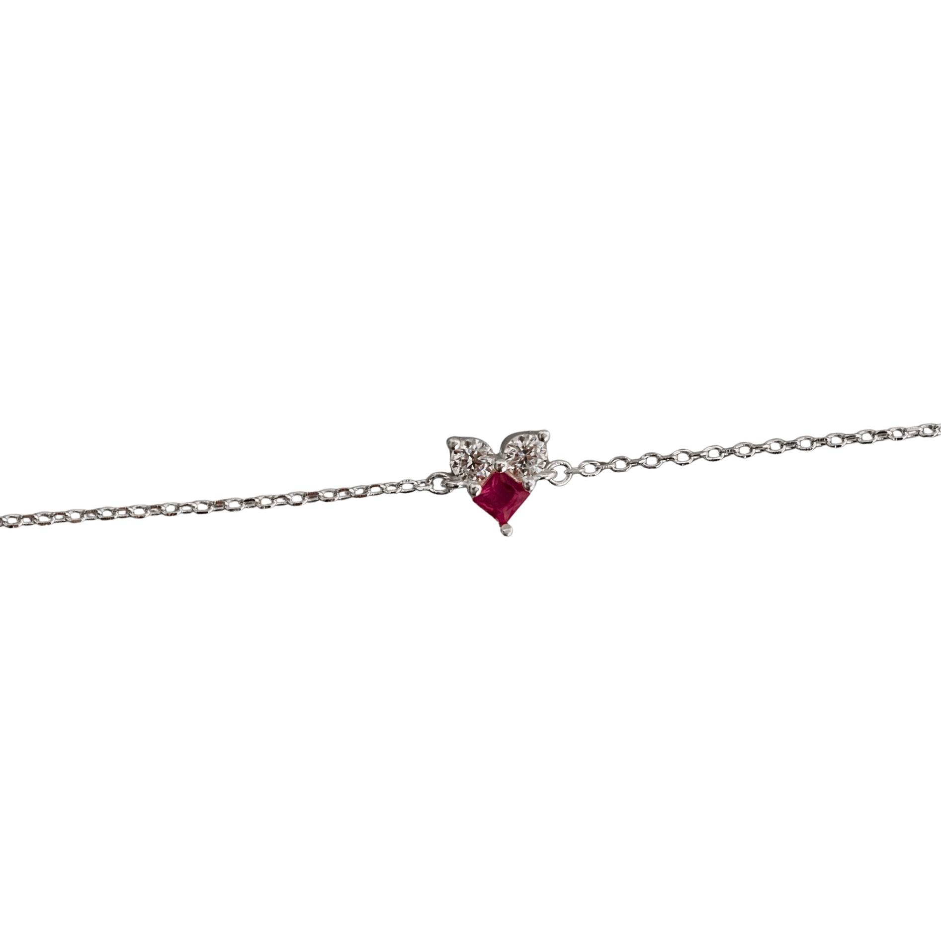 Pulseira entremeio zircônias redonda e losango rubi 7mm 16+4cm