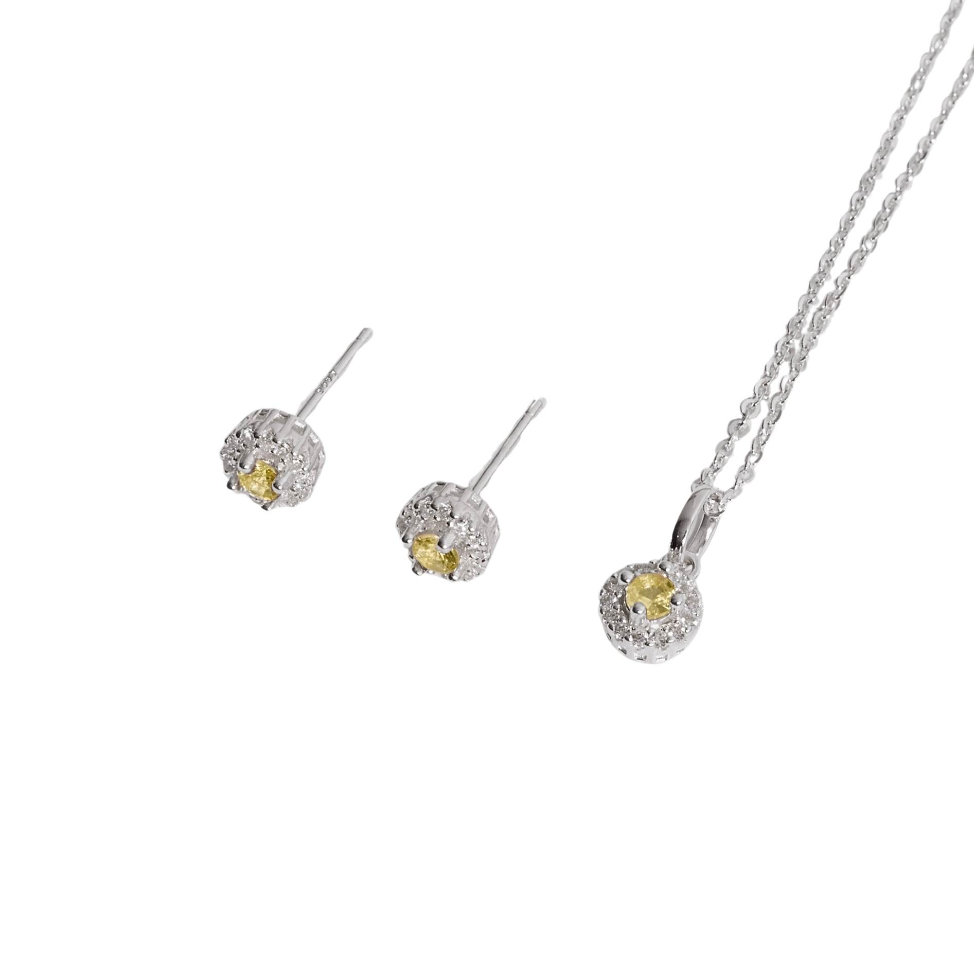 Conjunto brinco e colar zircônia amarela com cravejado 6mm corrente cadeadinho 40cm