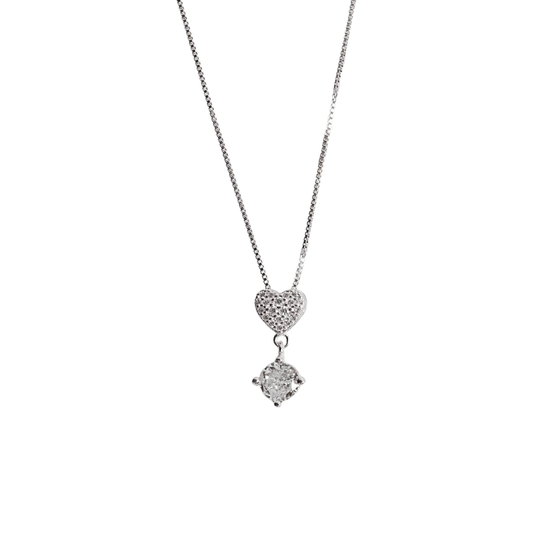 Imagem Colar coração cravejado 7mm com pingente zircônia 5mm 45cm