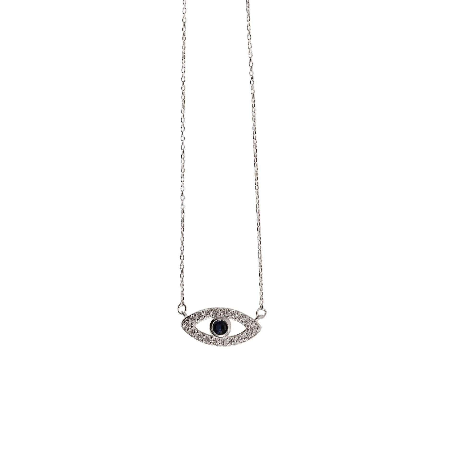Imagem Colar entremeio olho cravejado detalhe zircônia azul 18mm 40+5cm