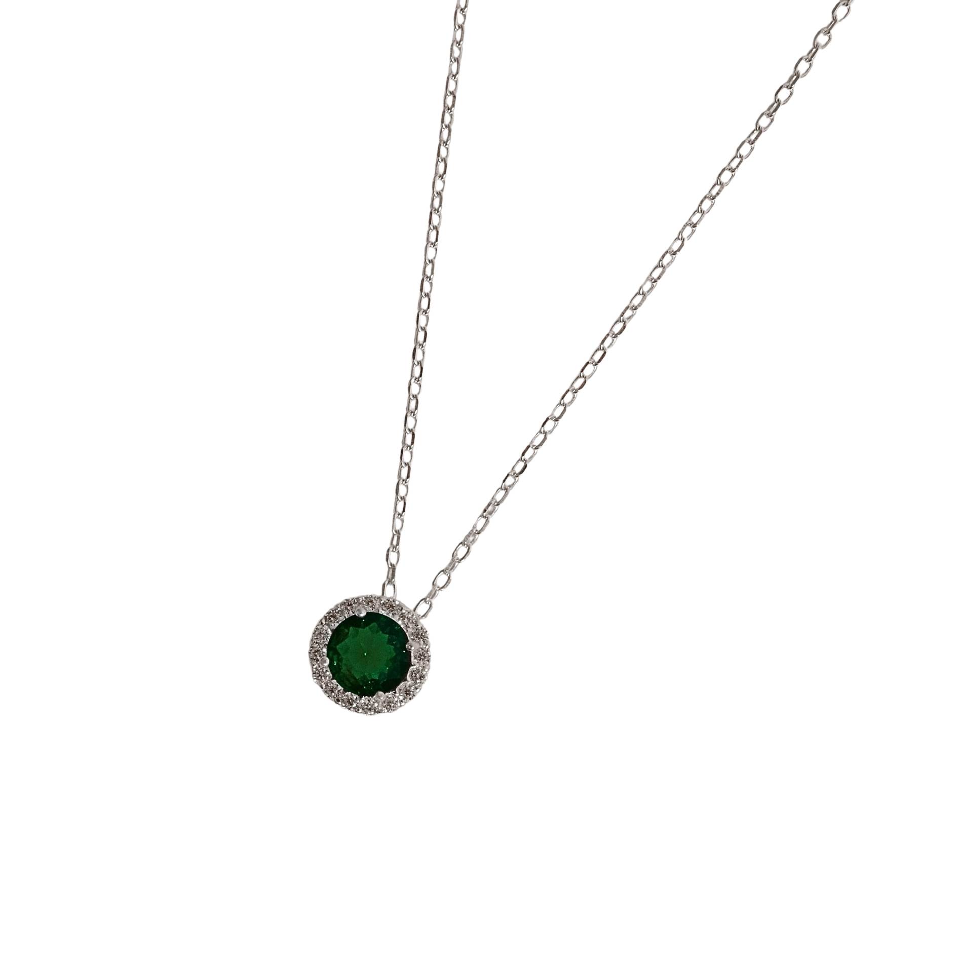Imagem Colar pingente zircônia redonda esmeralda com cravejado 8mm corrente cadeado 40+5cm