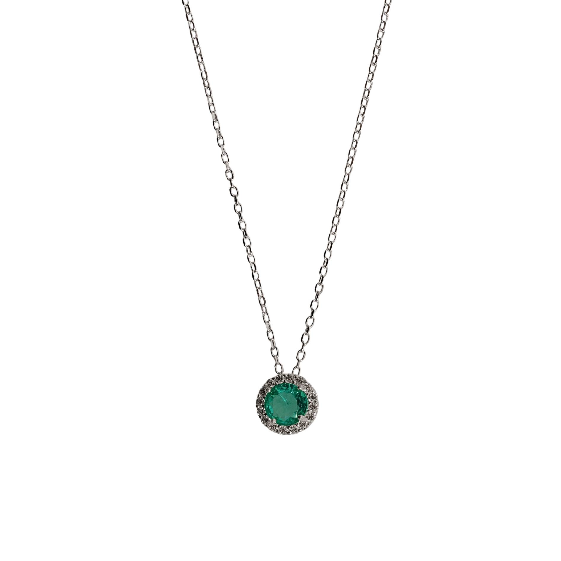 Imagem Colar pingente zircônia redonda turmalina com cravejado 8mm corrente cadeado 40+5cm