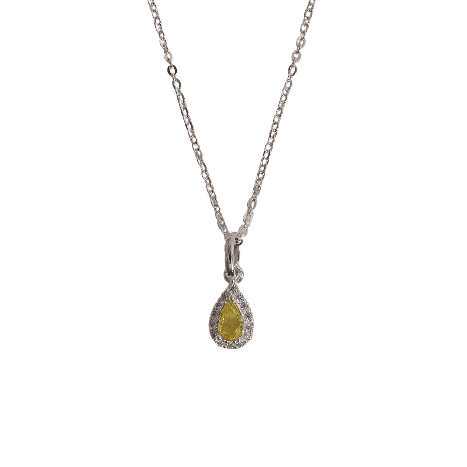 Imagem Colar pingente zircônia gota amarela com cravejado 8mm corrente cadeadinho 40cm