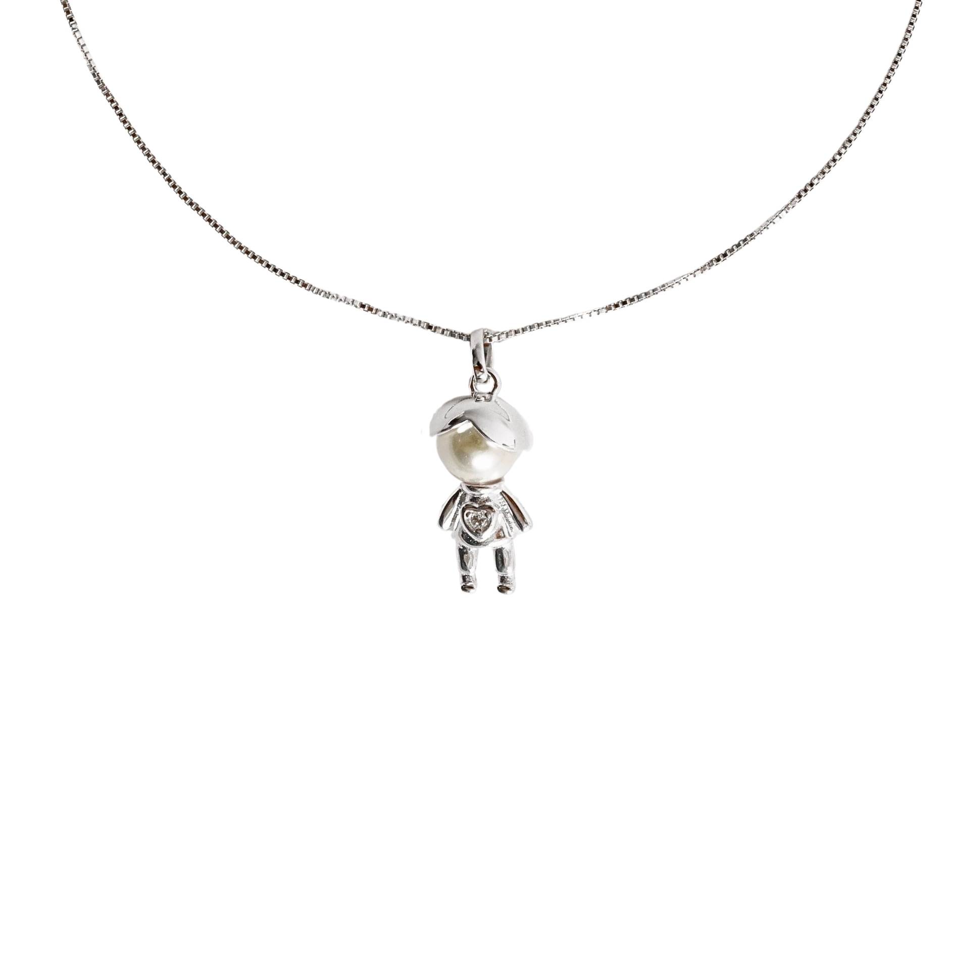 Imagem Colar pingente menino com pérola e zircônia 17mm 45cm