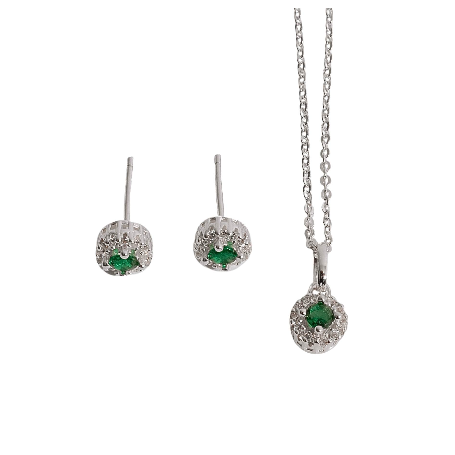 Conjunto brinco e colar zircônia esmeralda com cravejado 6mm corrente cadeadinho 40cm
