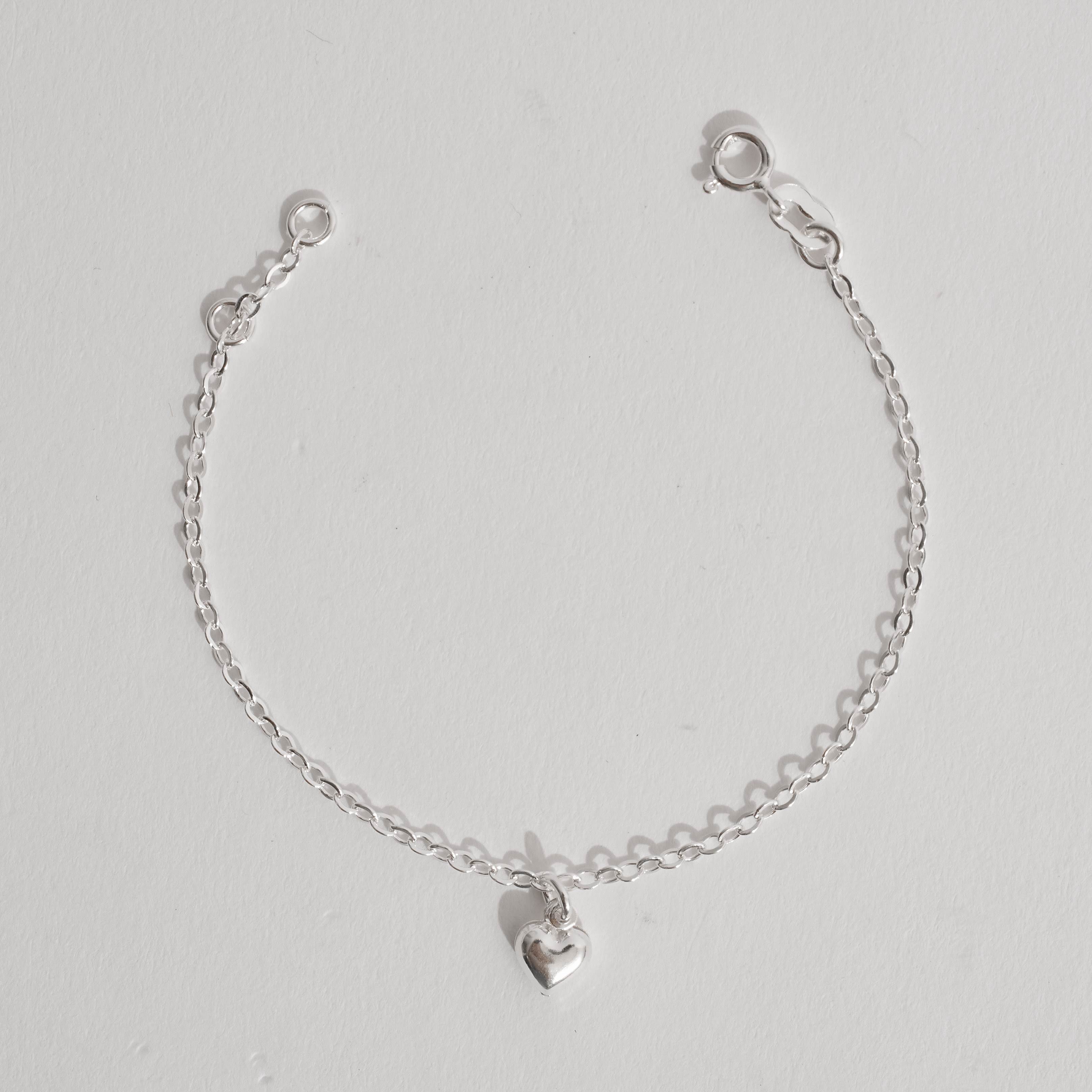 Pulseira infantil pingente coração 6mm 15cm