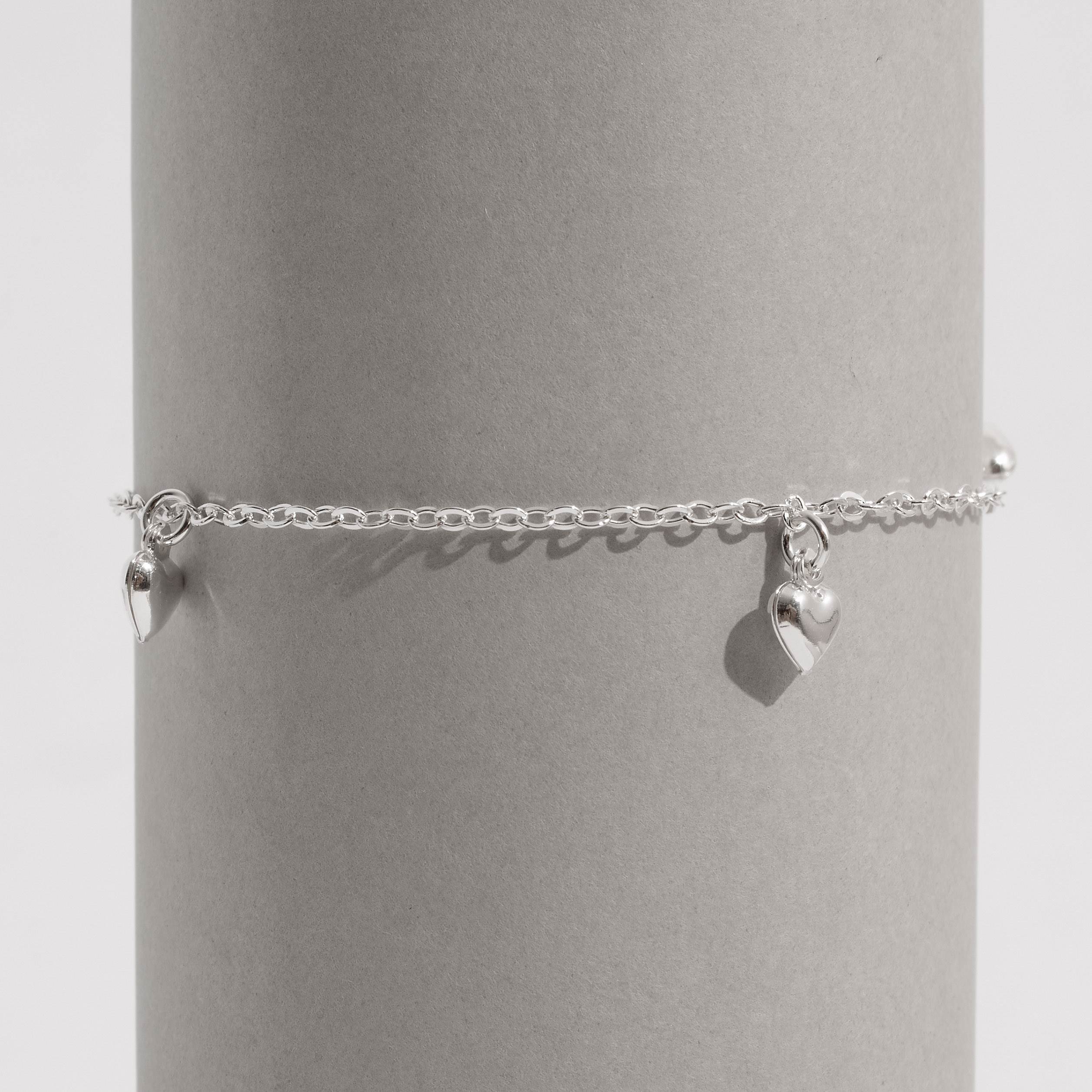 Pulseira infantil pingentes corações 6mm 15cm