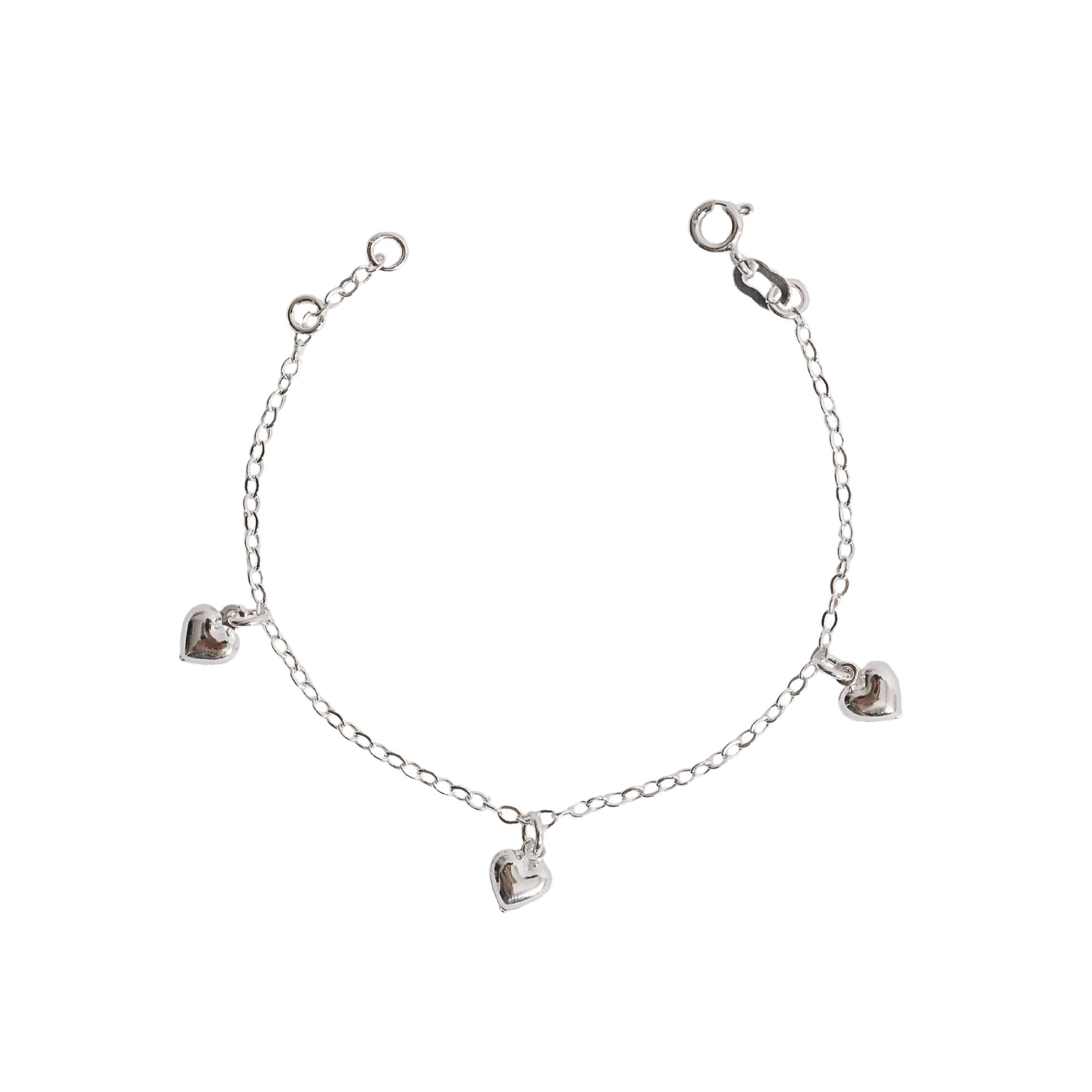 Pulseira infantil pingentes corações 6mm 15cm