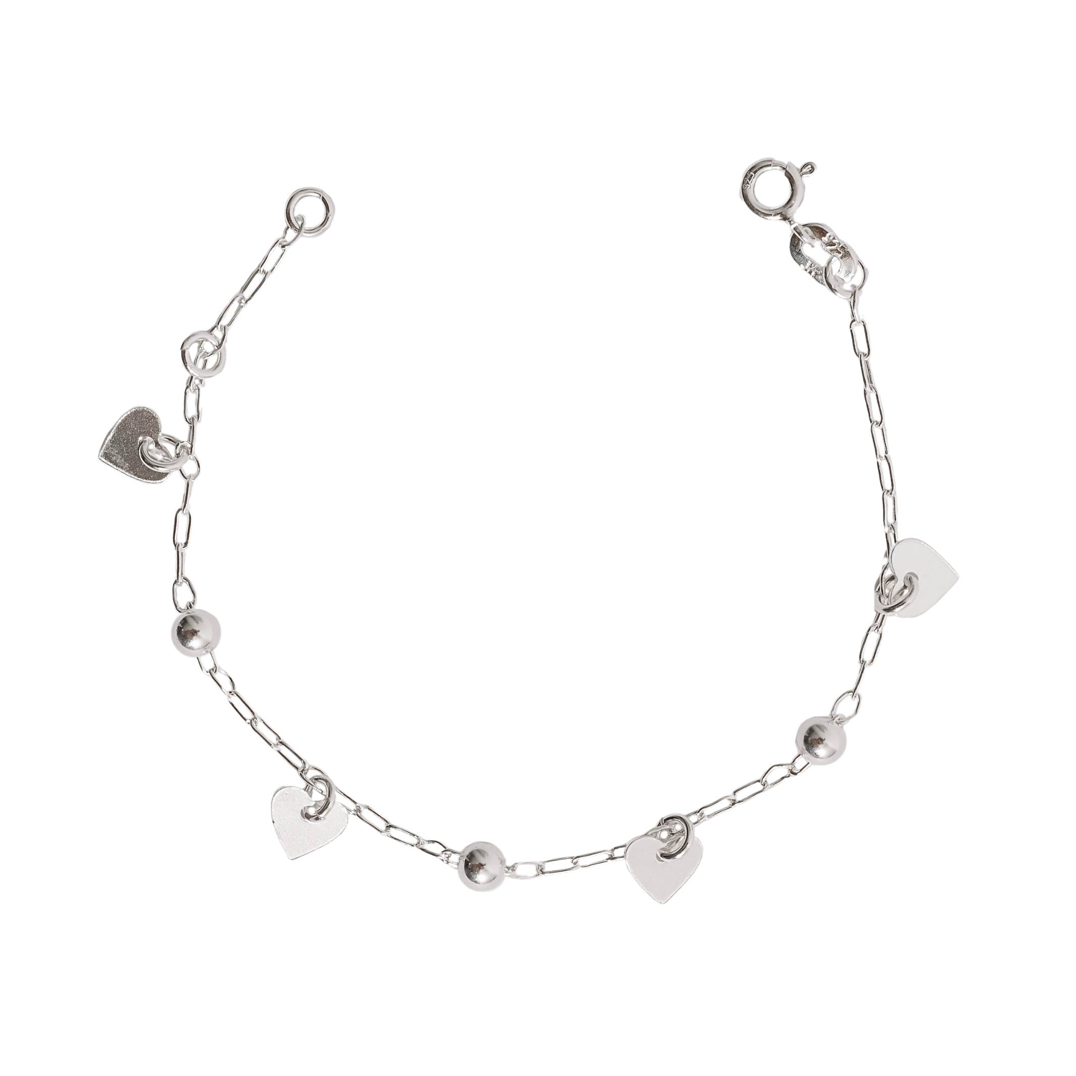 Pulseira infantil entremeio bolas 4mm pingente corações corrente cartier 15cm