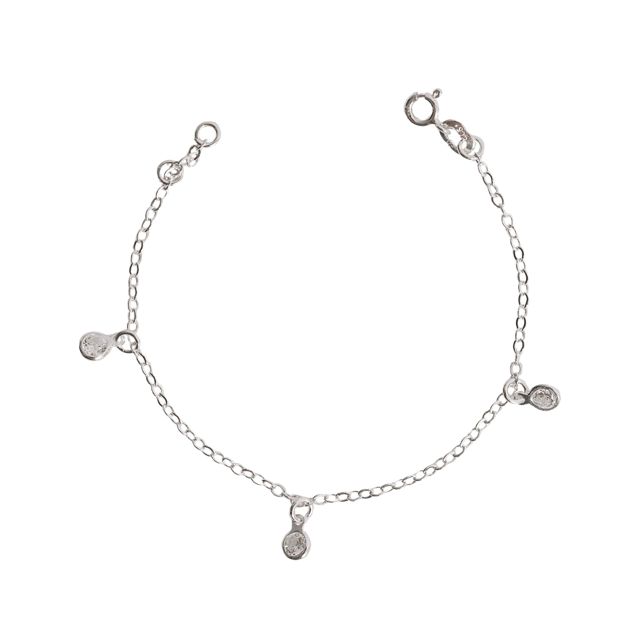 Pulseira infantil pingentes zircônia cristal 4mm 15cm